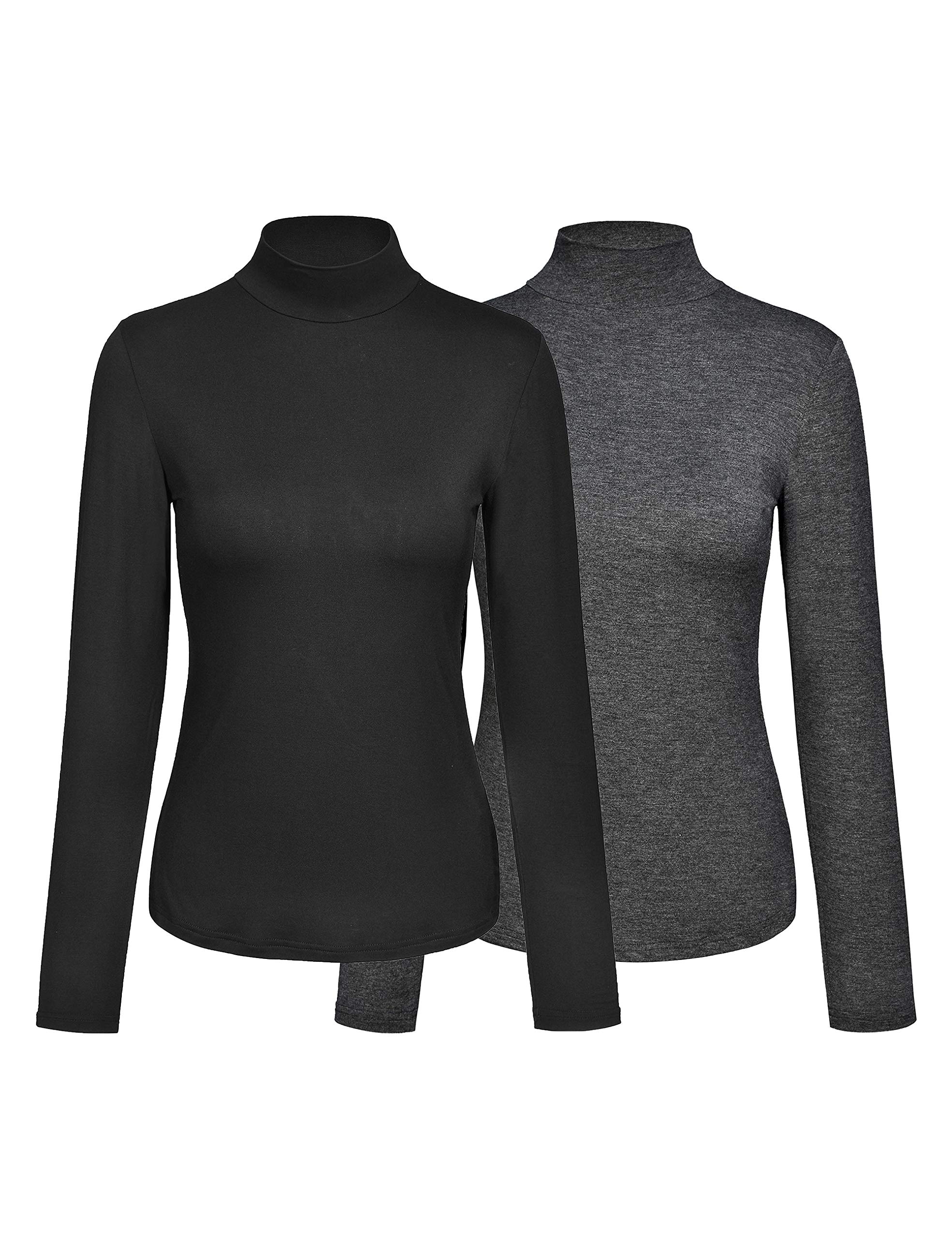 Kindcall Womens Slim Fitted Mock Turtleneck Tops Long Sleeve Lightweight  Base Layer Shirts