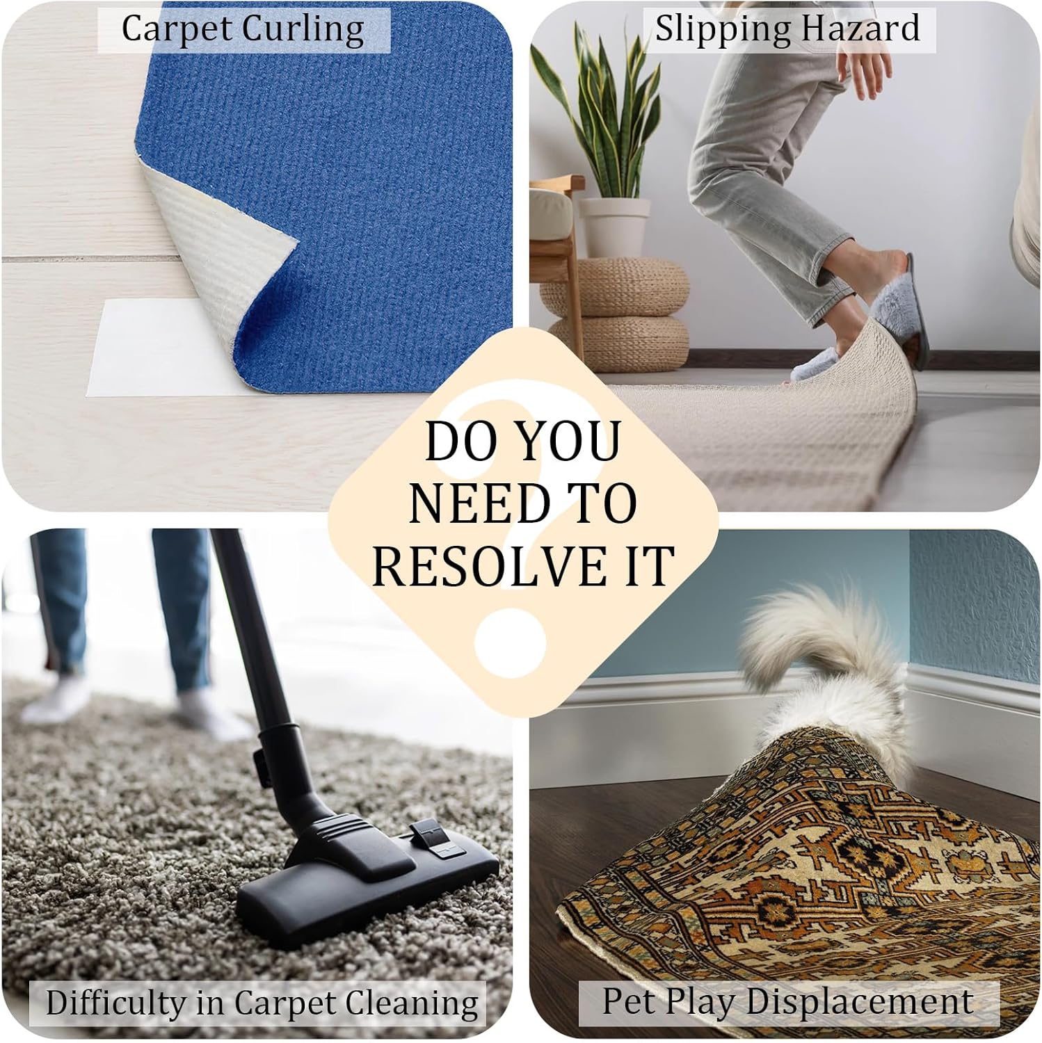 8Pcs Rug Tape, Non-Slip Rug Gripper, No Residue Carpet Tape for Area Rugs & Door Mats, Strong Rug Tape for Hardwood, Tile & Laminate Floors, Black thumbnail