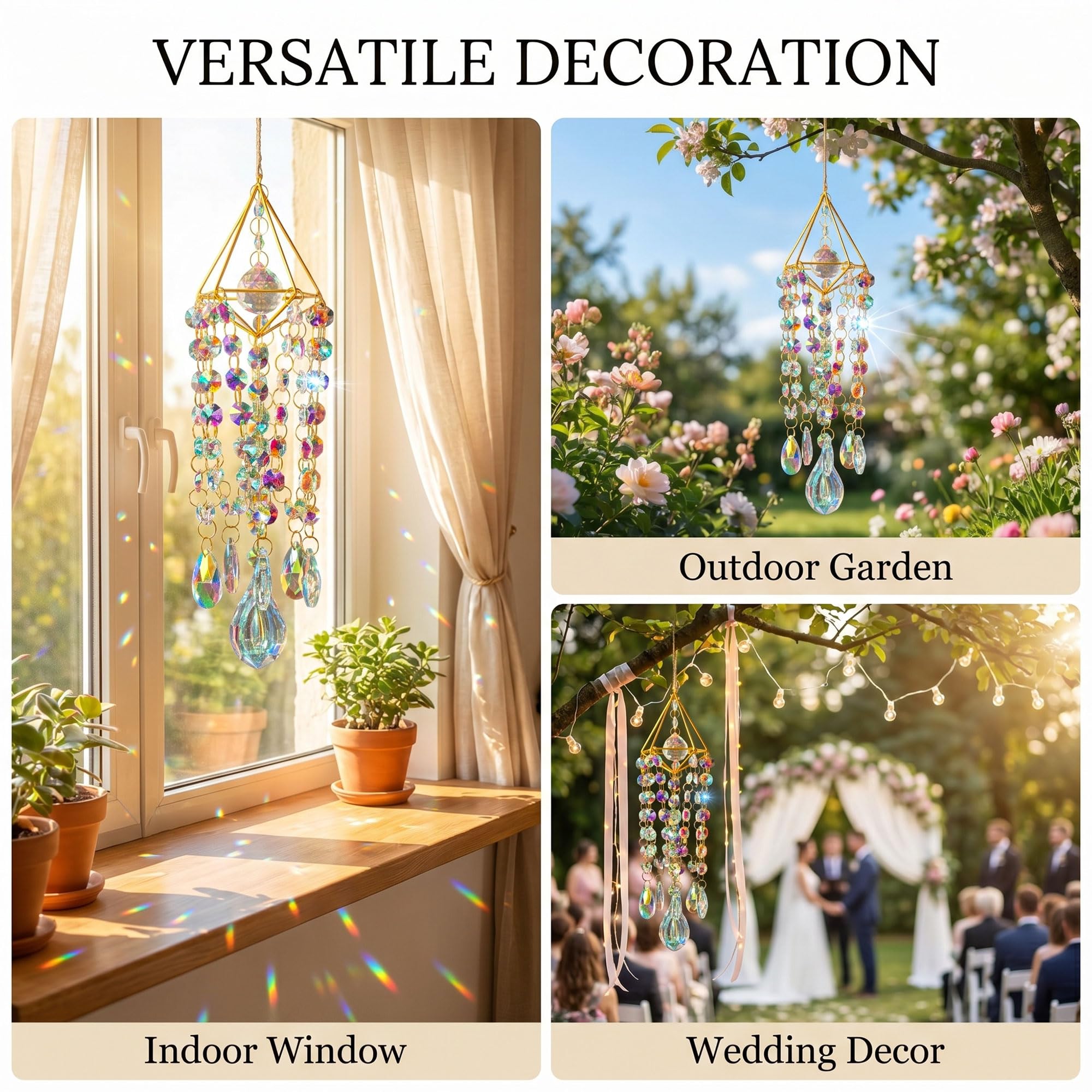 HDCRYSTALGIFTS Acchiappasole in cristallo, da appendere, stile giardino, arcobaleno, realizzato a mano, placcato oro