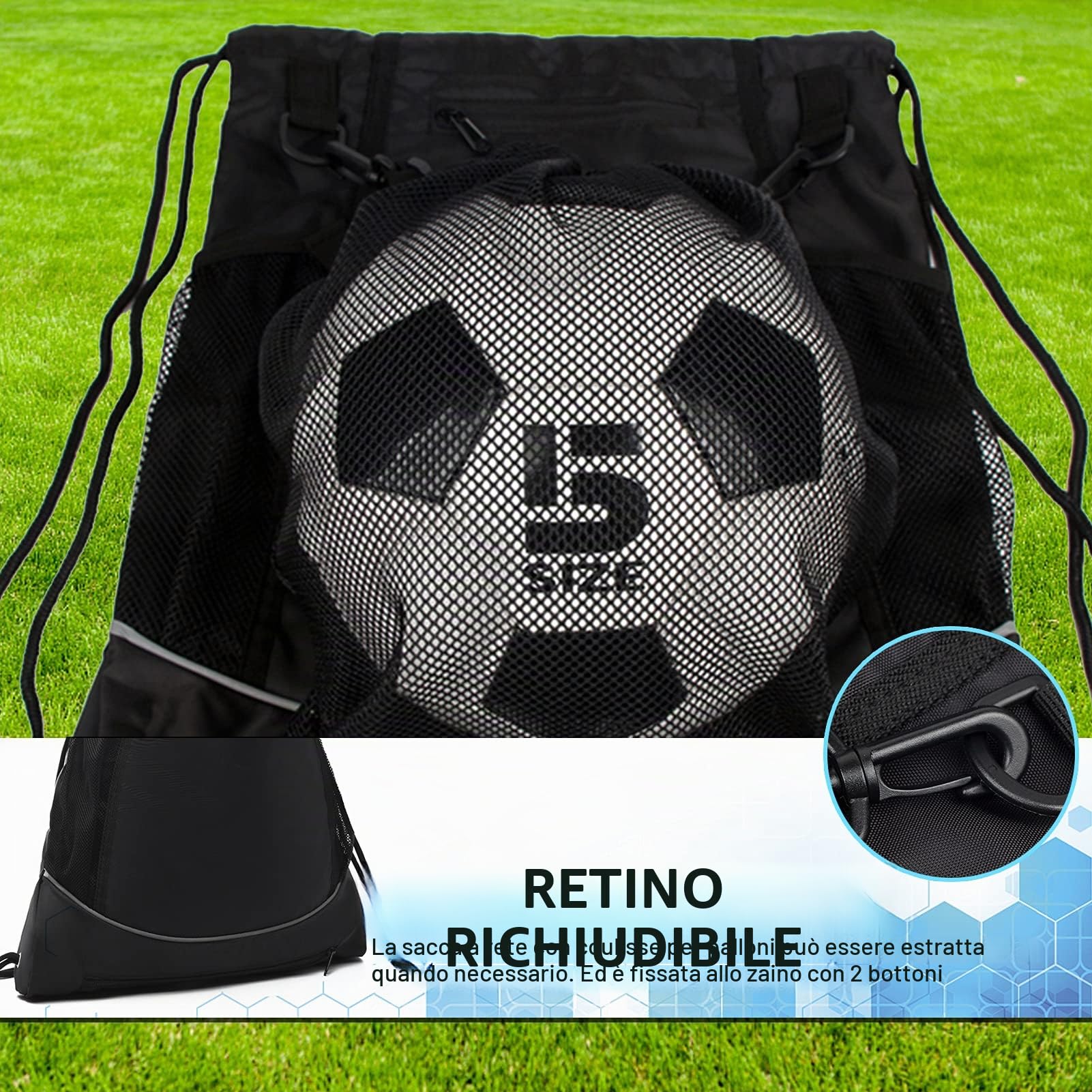 STAY GENT Zaino da calcio per ragazzi, Zaini per pallacanestro, pallavolo e calcio per bambini, ragazze, Uomo e Donna Borsa Calcio con Chiusura a Cordoncino e Tasca, Basket Pallavolo Baseball Palestra
