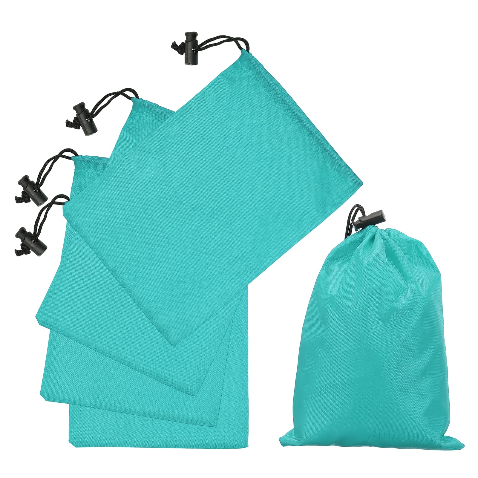 sourcing map 5Pcs 210D Polyester Drawstring Bag with Toggle, 6 x 8 Inch Waterproof Travel Storage Bag Foldable Stuff Sack Cinch Sack for Gym Travel Clothes Organizer, Azure Blue