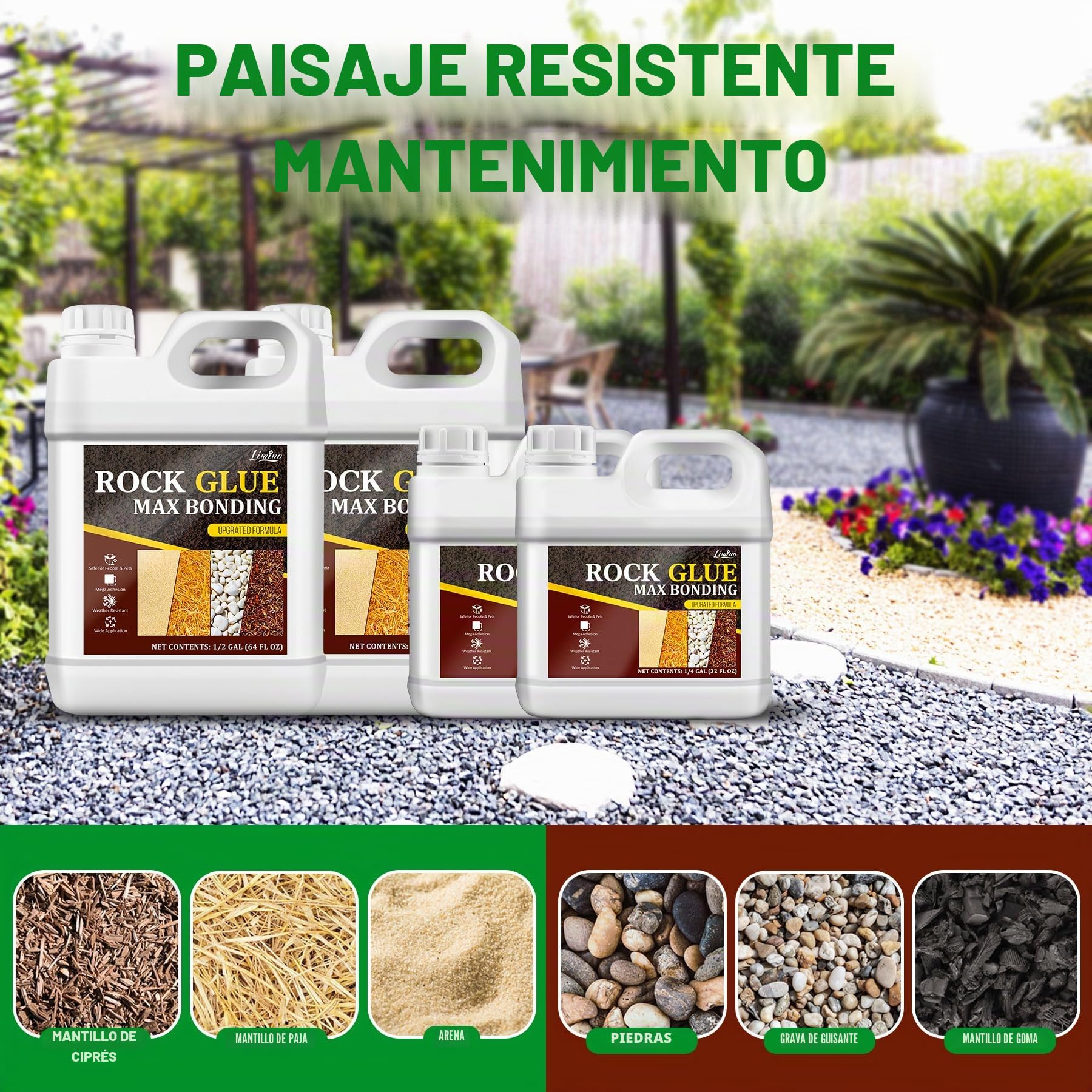 Resina Fijador Grava - Aglutinante para Grava, Adhesivo Extra Fuerte para Piedras, Pegamento para Mantillo para Fijar Piedras, Grava, Corteza - Estabilizador de Grava para Senderos, Terrazas (4 Liter)