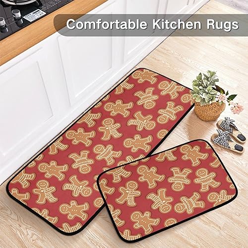 Miniatura 6 de Juego de 2 alfombras de cocina de pan de jengibre de Navidad para hombre, juego de 2 piezas, acolchado, antifatiga, tapete de cocina antideslizante,