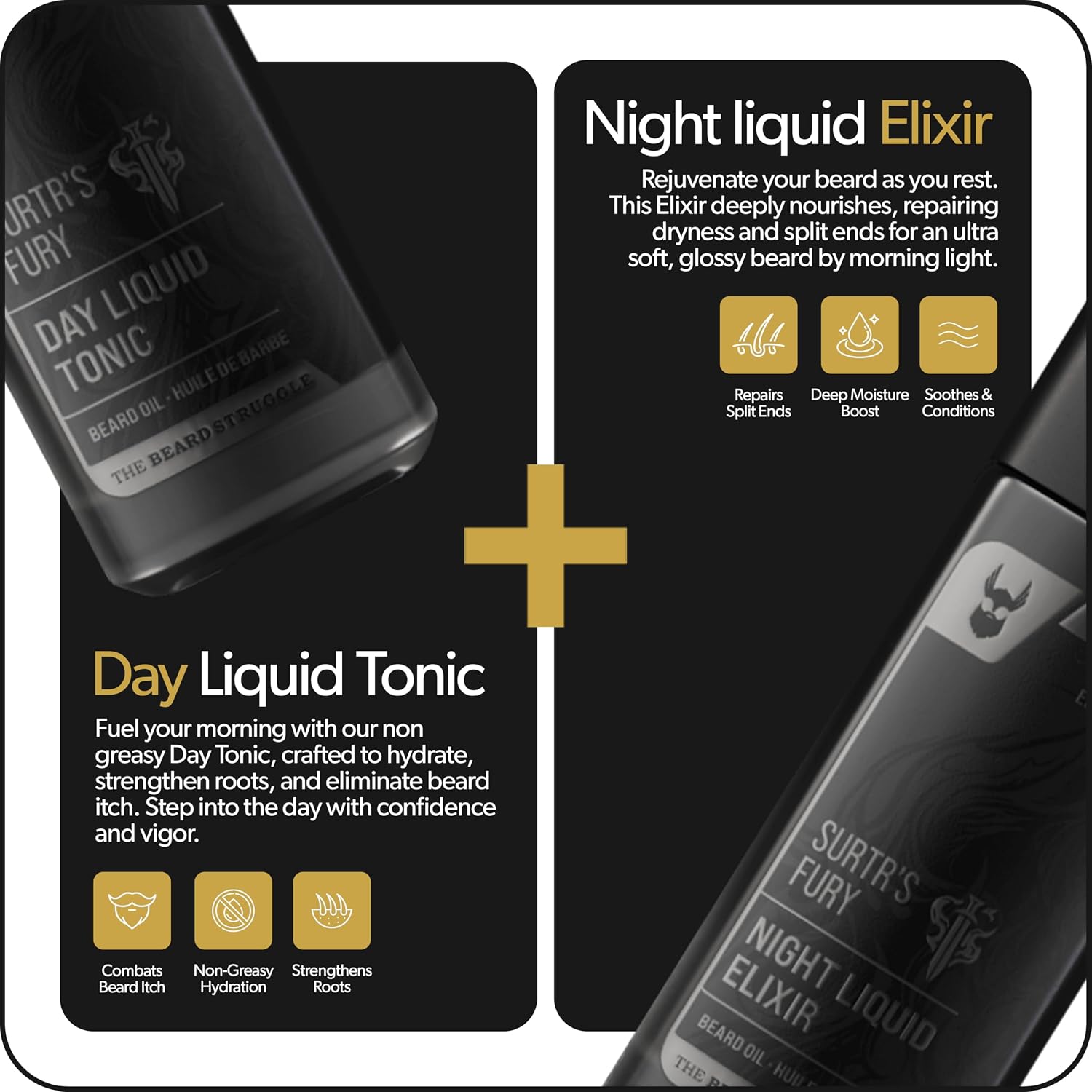 The Beard Struggle Tonic + Elixir Beard Oil Bundle - Platinum Collection - Grooming Beard Oil - Softens, Moisturizers, and Strengthens Beard Growth - Pack of 2, Surtr's Fury
