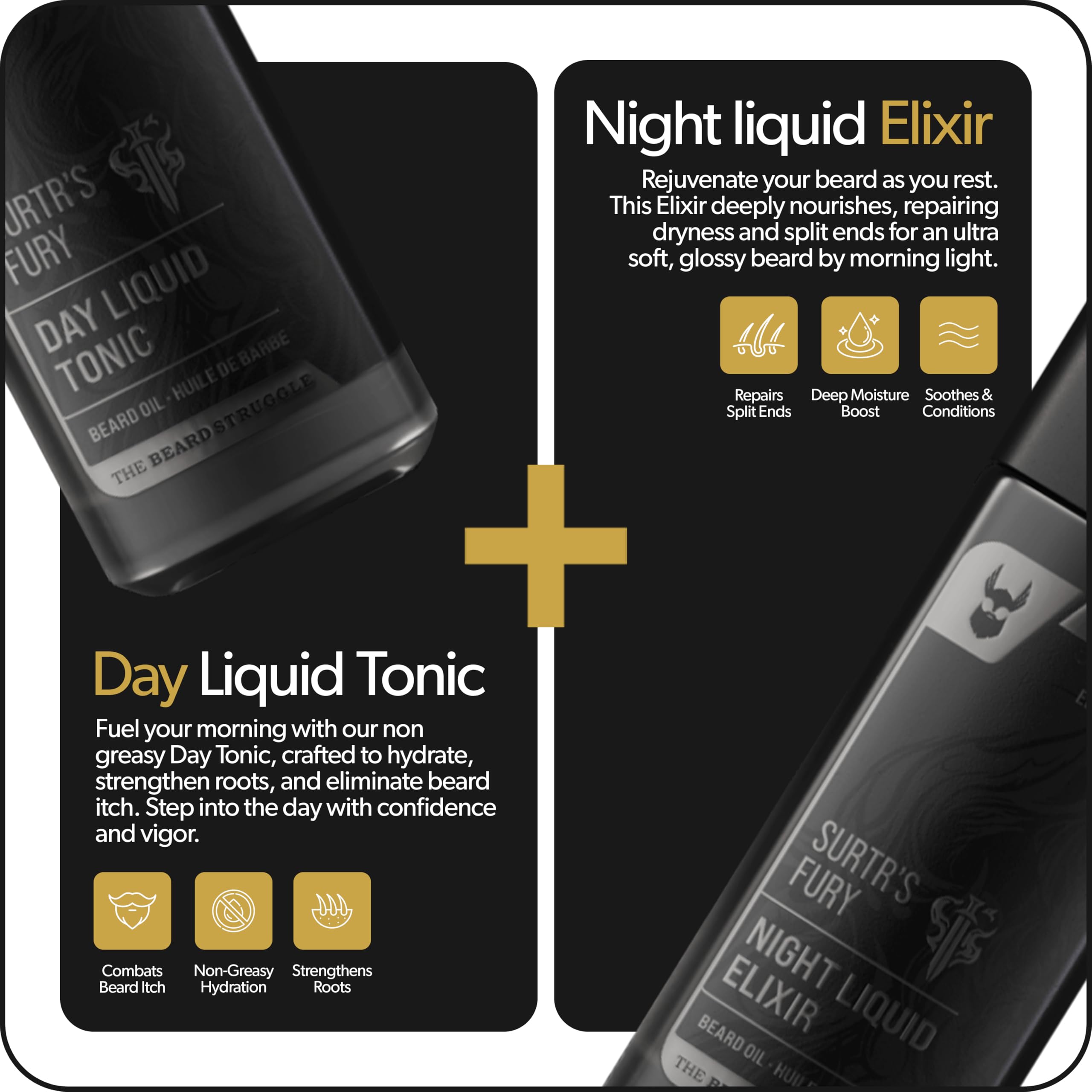 The Beard Struggle Bartöl Set Tag & Nacht – Bartpflege & Bartwuchsöl Bundle für Männer – Feuchtigkeit, Pflege & kräftiger Bart 2×30 ml