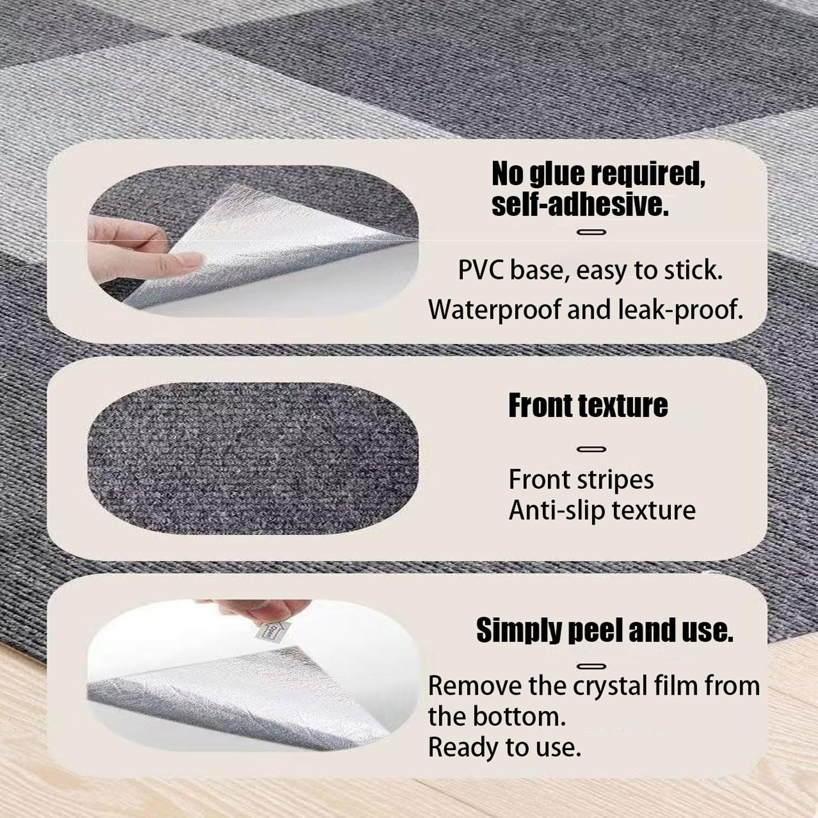 5 Stück teppichboden Selbstklebend,Teppichfliesen,Abziehen Aufkleben,Einfach Zuschneidbar,modular einsetzbarer,einfacher DIY-Austausch,für Büros,Schlafzimmer,Innen- und Außenbereiche30*30cm