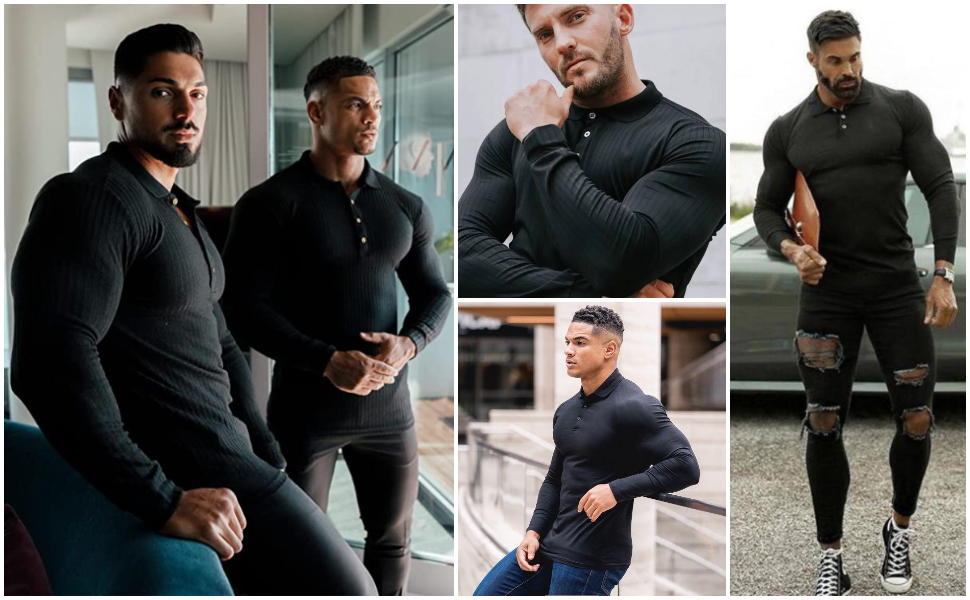 Camiseta polo casual para hombre COOFANDY de manga larga, tejido texturizado y cuello tipo polo miniatura 7