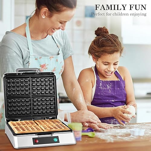 Miniatura 7 de Máquina de gofres Roter Mond de 4 rebanadas cuadrada, compacta, clásica, de acero inoxidable, superficie antiadherente para una fácil limpieza para