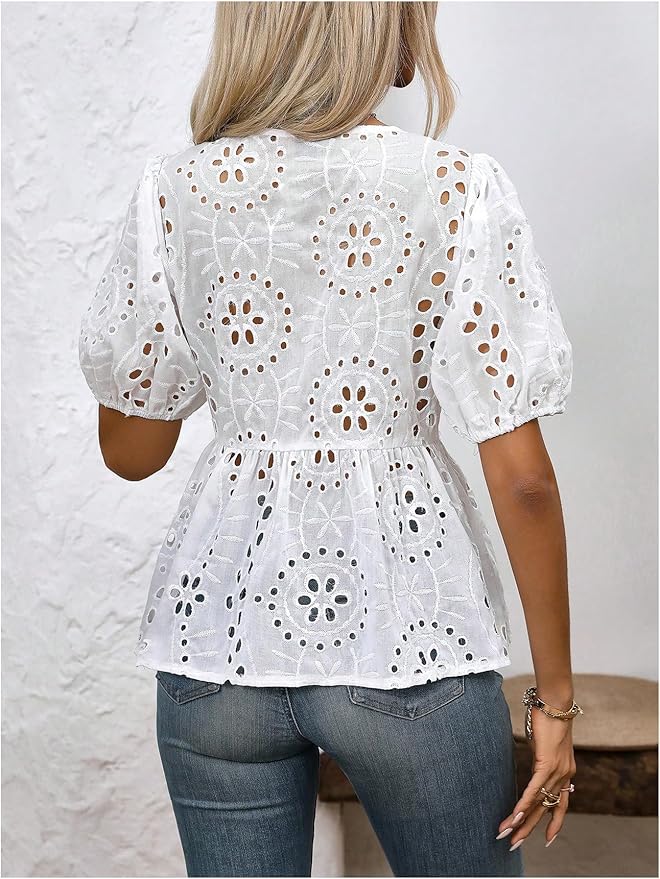 white broderie peplum top