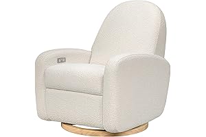 Babyletto Nami Electronic Power Recliner and Swivel Glider in Ivory Boucle with Light Wood Base