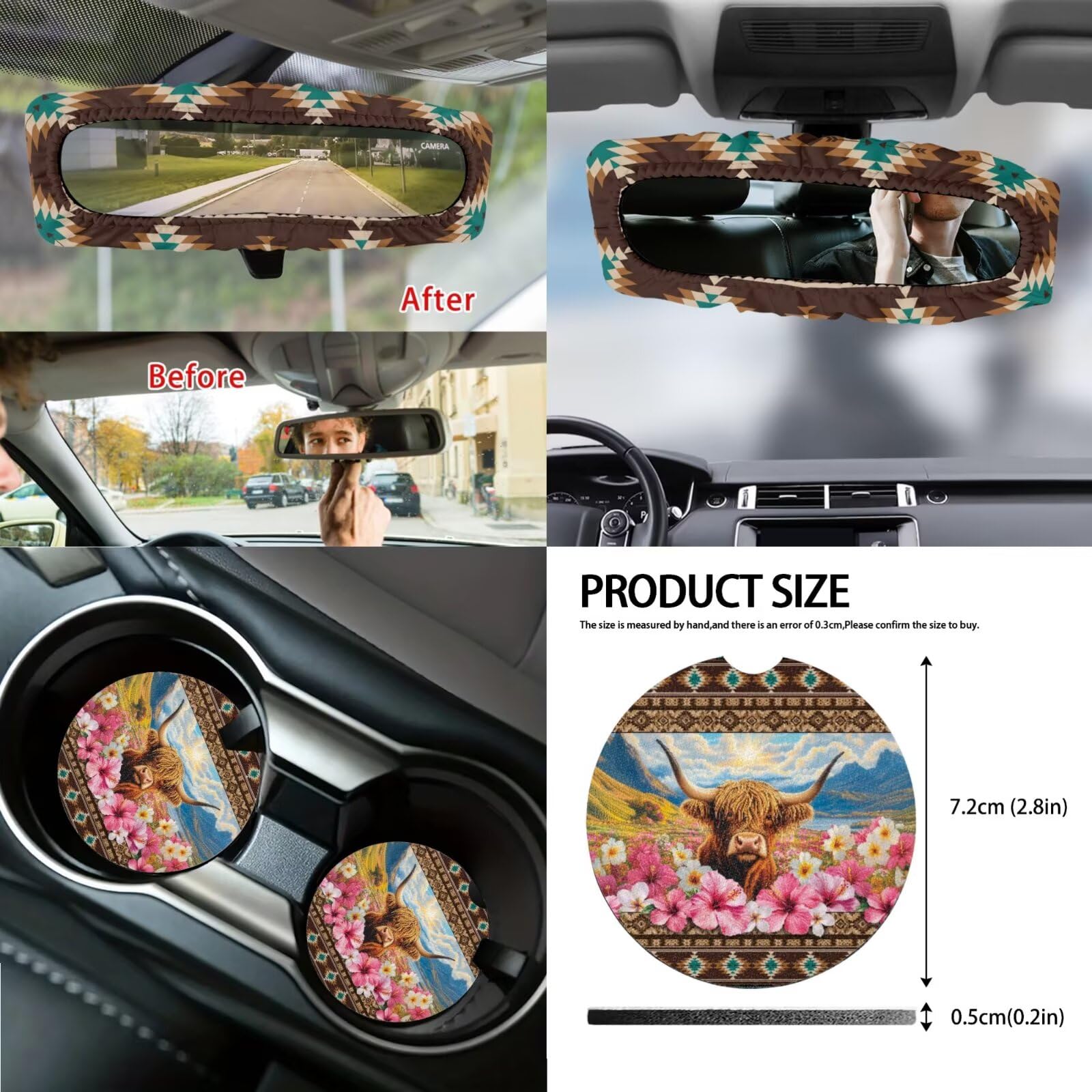 Set completo di coprisedili per auto con stampa di ibisco azteco, anteriore e posteriore, coprivolante, console centrale, imbottiture per cinture di sicurezza, sottobicchieri e coppe