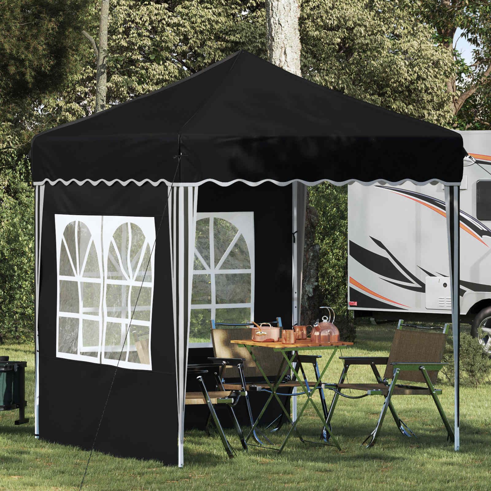 Namiot imprezowy Pop-up, antracyt, 195 x 195 x 245 cm, materiał Oxford, odporny na warunki atmosferyczne, z ochroną UV i stabilną metalową ramą, idealny do ogrodu, na taras, kemping, festiwal