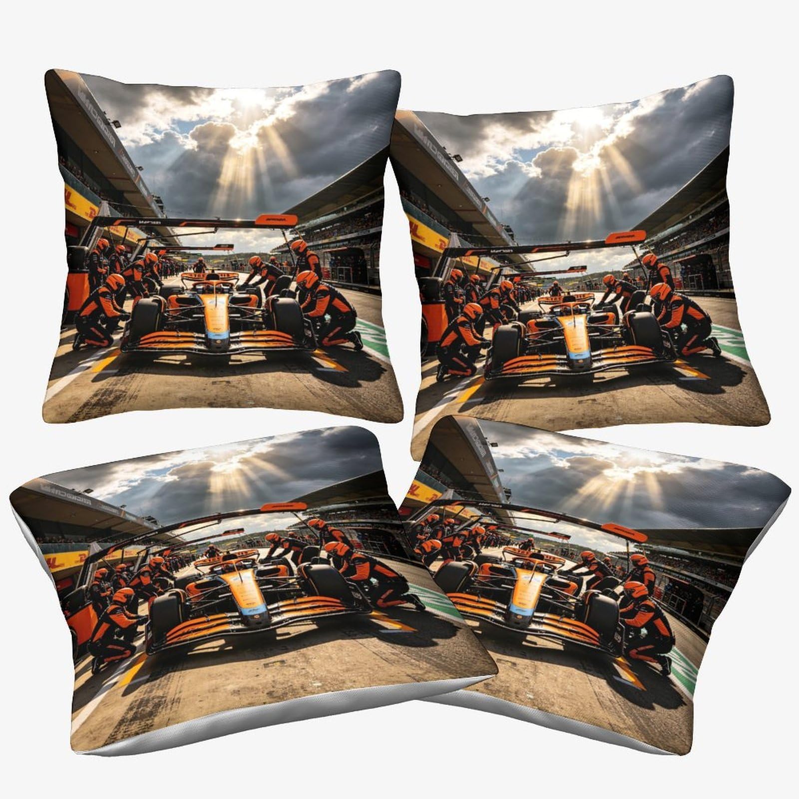 Dafufbw Mclarenen Cushion Cover Decorations Gift, 40X40cm, 4Pcs Pillow Cover Pit Stop Ornaments Throw Pillow Case Decor Home Livingroom Couch Sofa