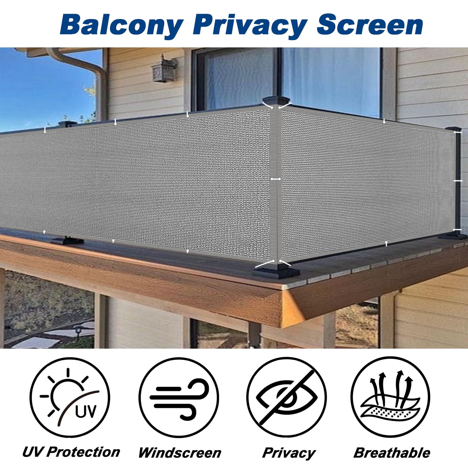 Siatki Zapewniające Prywatność 50 x 700 cm Promieniowaniem Uv, Oddychająca Ekrany Ochronne Na Patio Z Oczkami Na Linę Na Zewnątrz, Do Ogrodu, Na Patio, Na Taras, Jasny szary