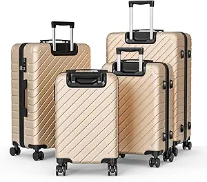 Apelila 4-Piece Expandable Suitcase Set with TSA Lock, 20% Extra Capacity, 360° Spinner Wheels, Lightweight Textured Fabric Luggage (18", 20", 24", 28") for Men and Women Travel (Champagne Gold)