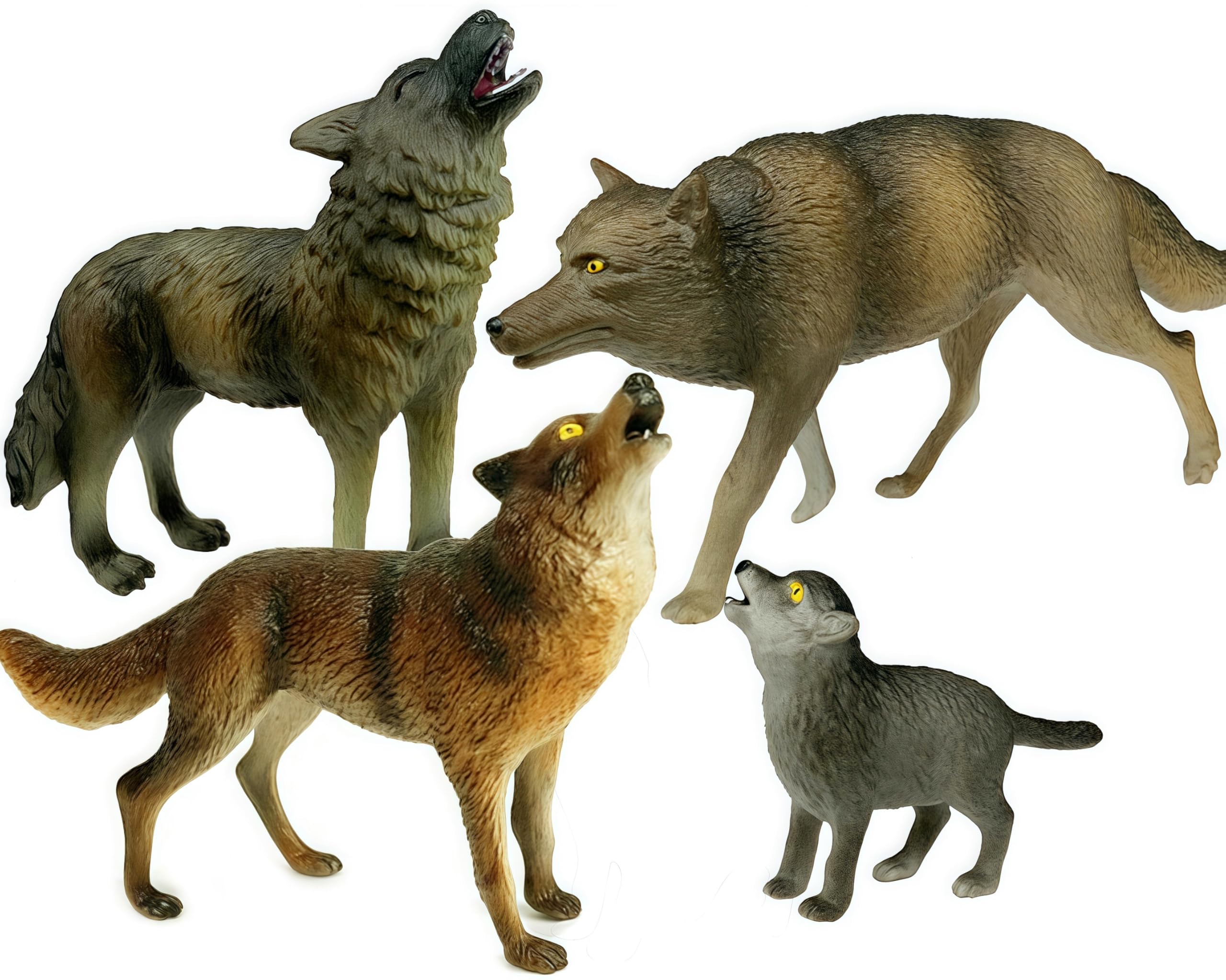 Gemini&Genius Howling Wolf Animal Toys, Family Playset, Realistic North American Forest Toys for Boys and Girls, Gray Wolf Toy Figurines, Ages 3+ (4 Pcs)