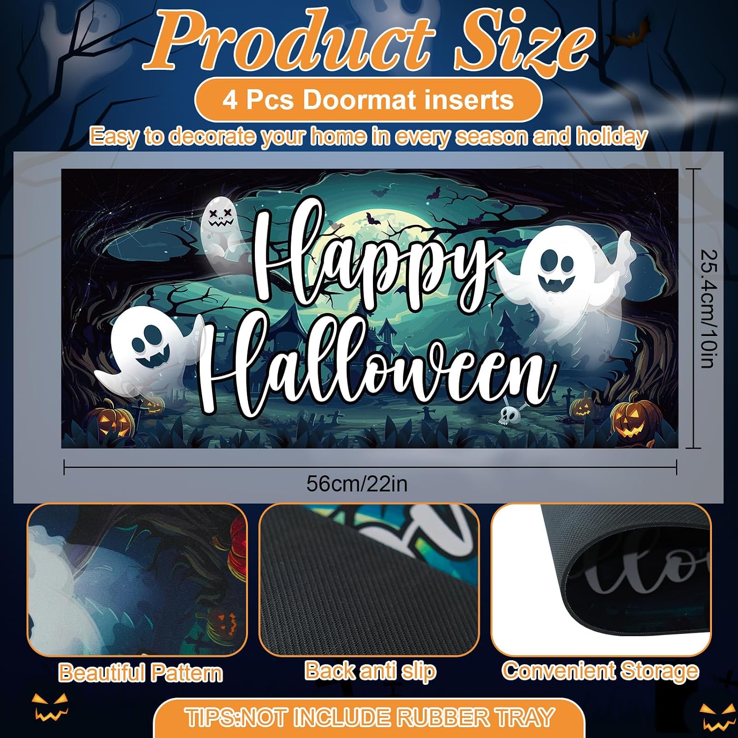4Pcs Doormat Inserts Holidays Door Mat Inserts Interchangeable Entrance Doormats Welcome Doormat Halloween Thanksgiving Fall Christmas Front Door Mat for Front Door Outdoor Indoor Decor 22 x 10 In