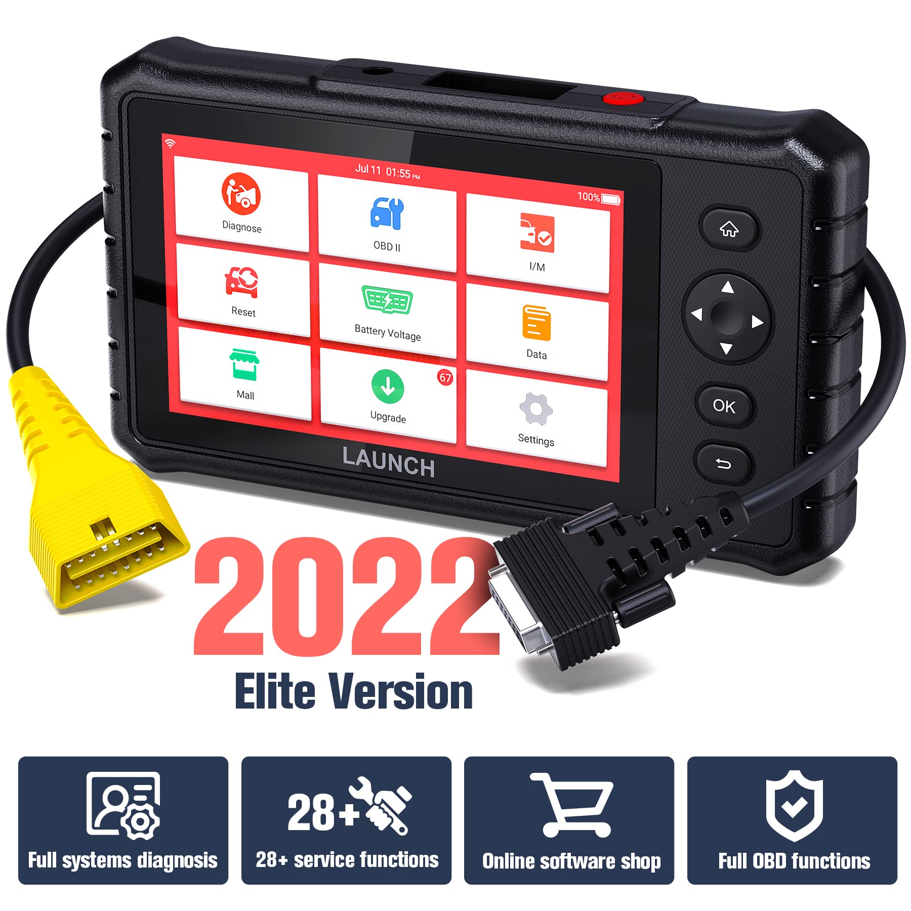 LAUNCH Europe CRP 349 diagnostyka półprofesjonalna & skaner OBD II, wsparcie ponad 75 marek samochodów i 28 funkcji serwisowych, Android 7, Odpowietrzanie układu chłodzenia; Bilans mocy silnika
