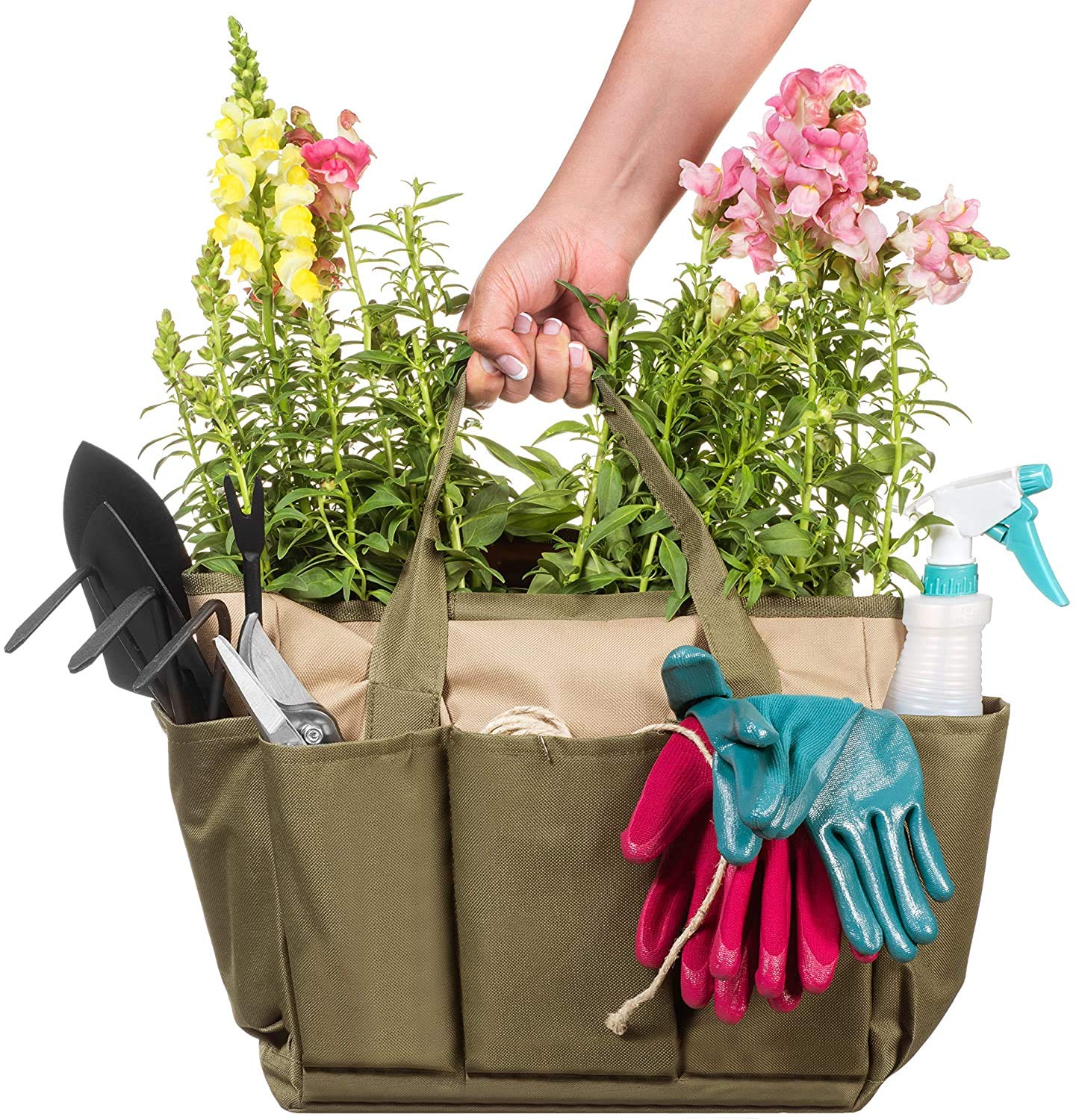 Namvo Garden Tool Kit, Gro?e Garten-Einkaufstasche mit Mehreren Taschen für Garten-Tool-Kit, Garten-Tool-Tasche (Grün + Khaki)