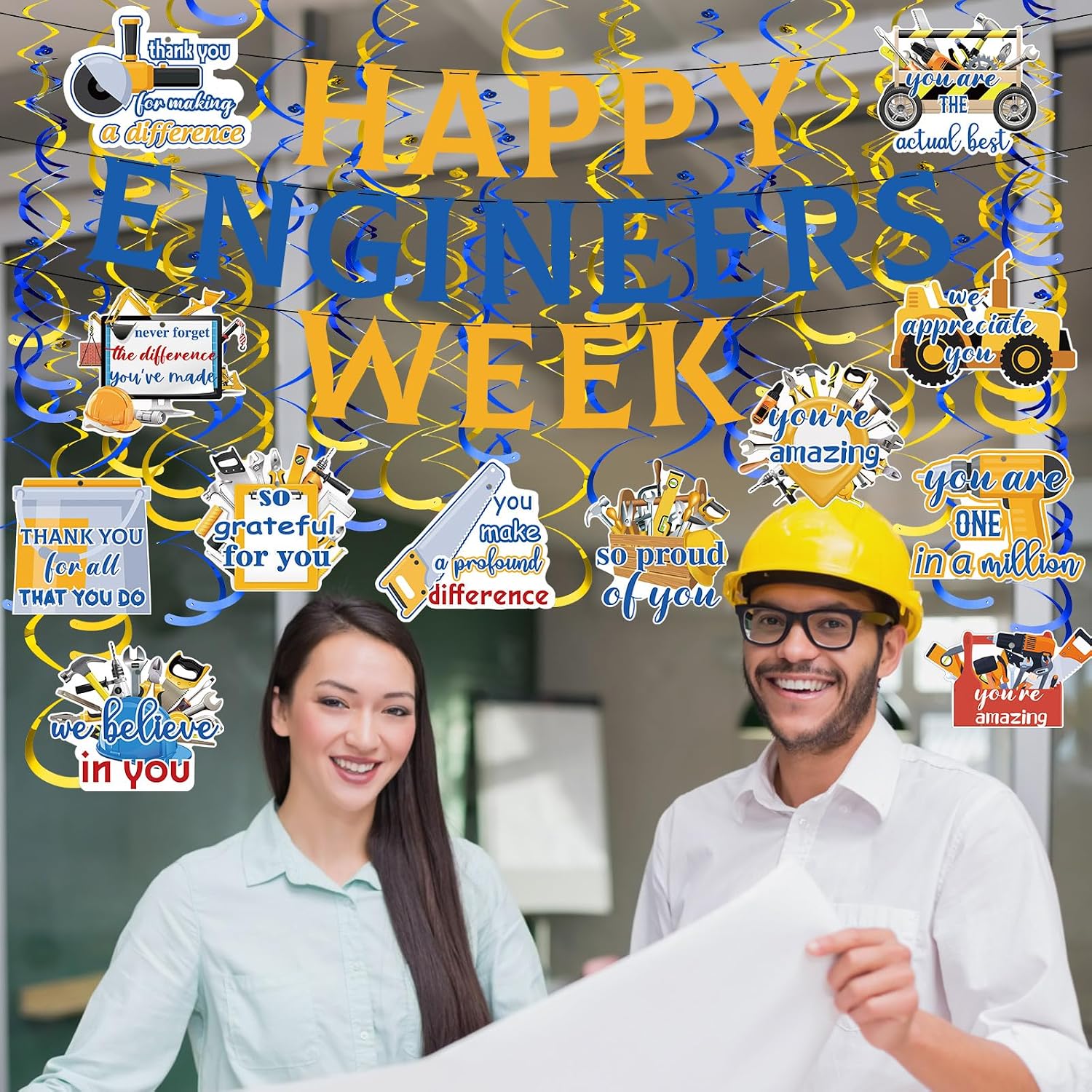 Frienda 90 Pcs Happy Engineers Week Banner Set Hanging Swirl image 5