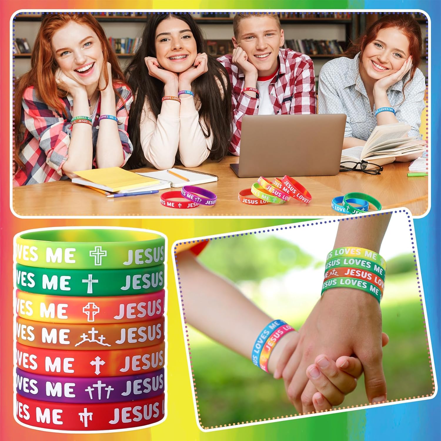 50 Pcs Jesus Loves Me Wristbands Bulk 10 Styles Rainbow Religious Silicone Bracelets Christian Cross Silicone Wristbands Gift for Bible School Church Group - Image 3