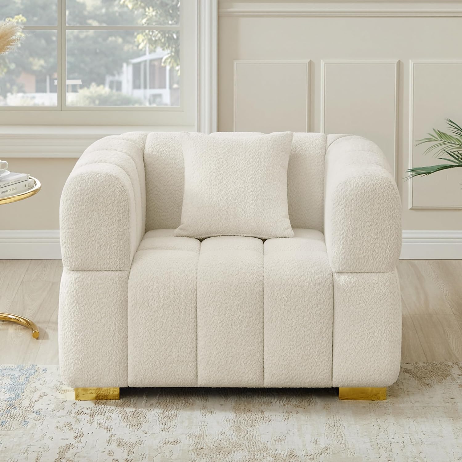 VANOMi 44.09”Oversized Accent Chair, Boucle Armchair with Deep Seat, Comfy Reading Chair for Living Room, Bedroom, Office, Apartment, White (1 Piece)