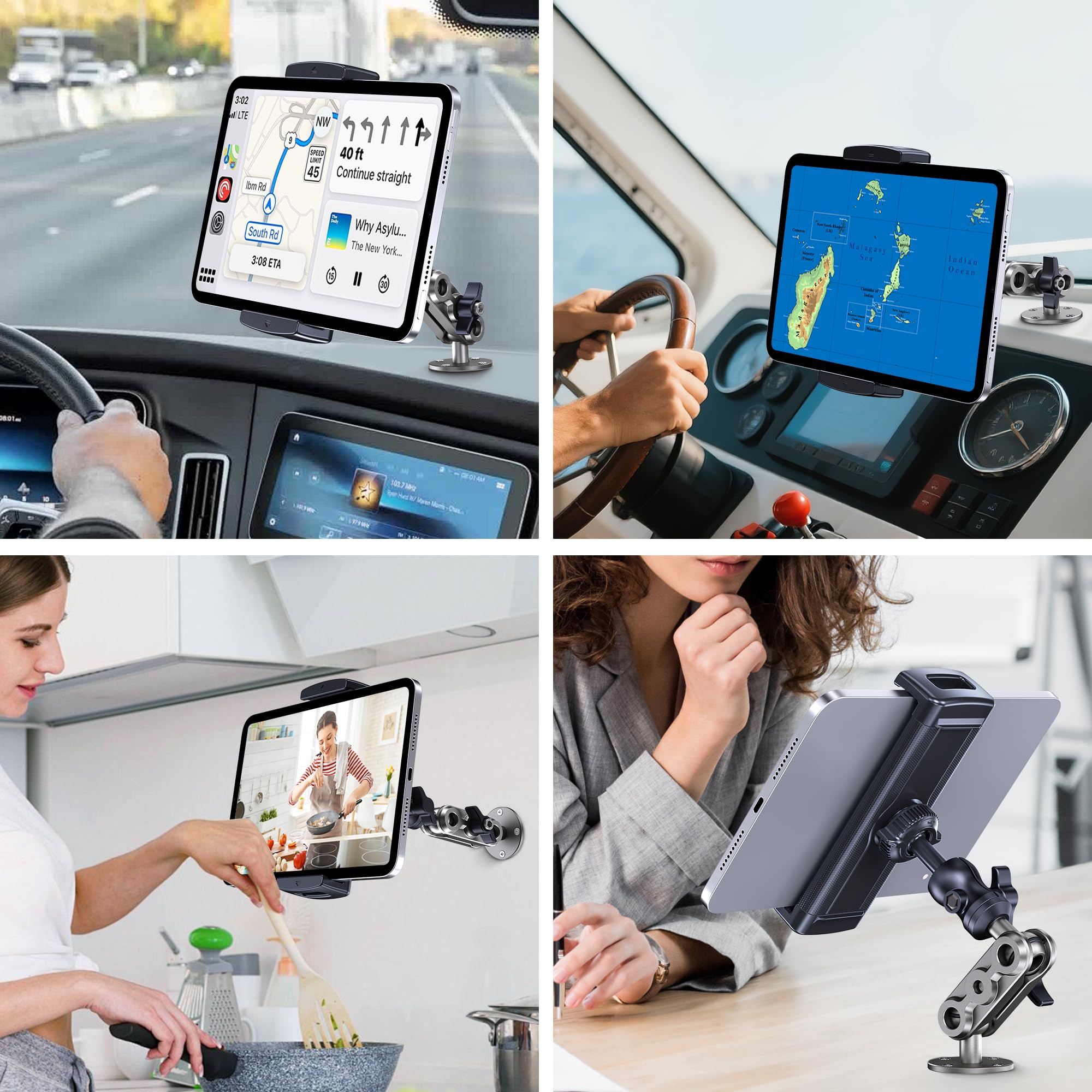Uchwyt na tablet samochodowy, wytrzymały uchwyt na tablet do samochodów, regulowany 360° stojak samochodowy na tablet na ścianę lub ciężarówkę, odpowiedni do iPada Pro/Air/Mini/Galaxy Tab