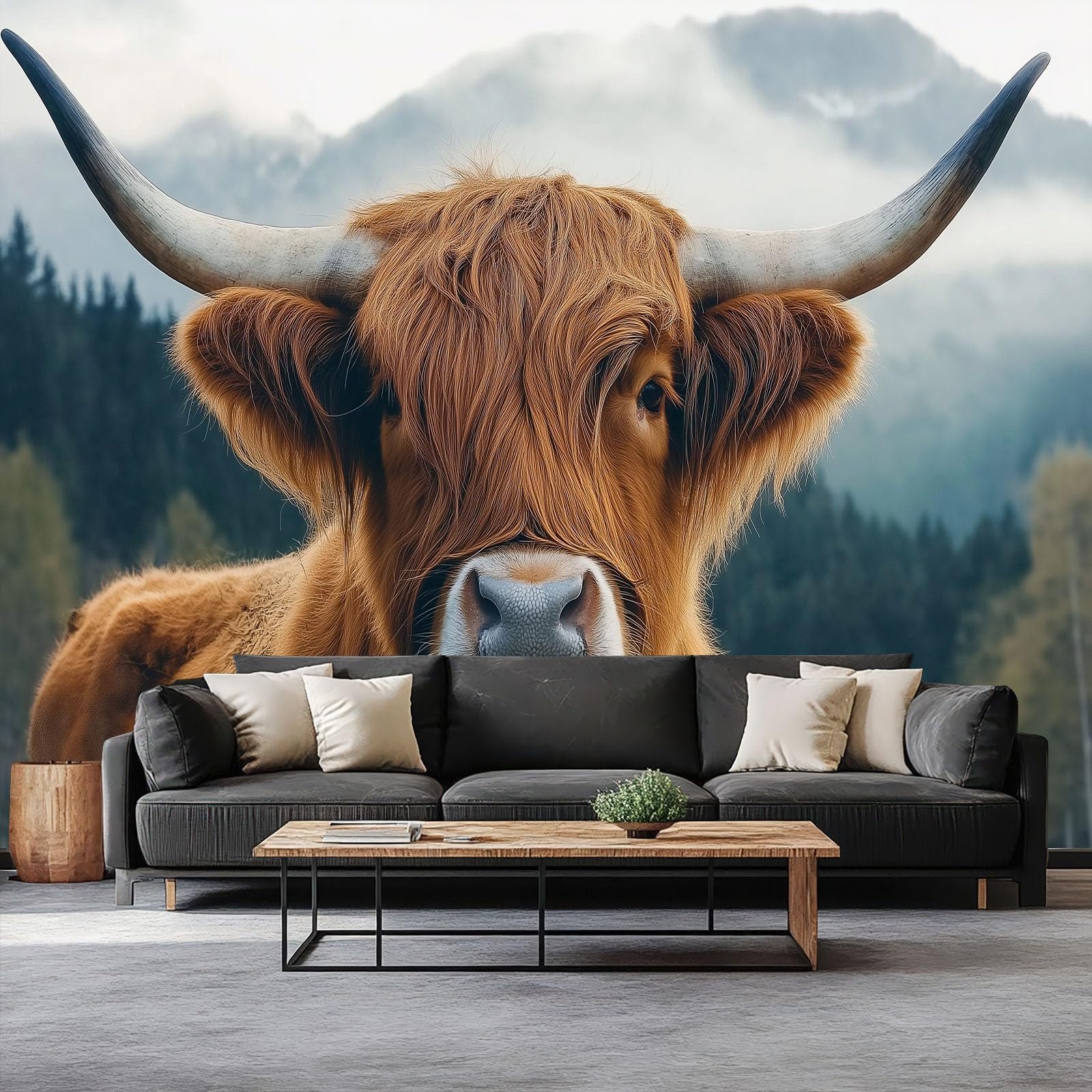 Papier peint panoramique vache Highland 350x256 cm intissé pour chambre