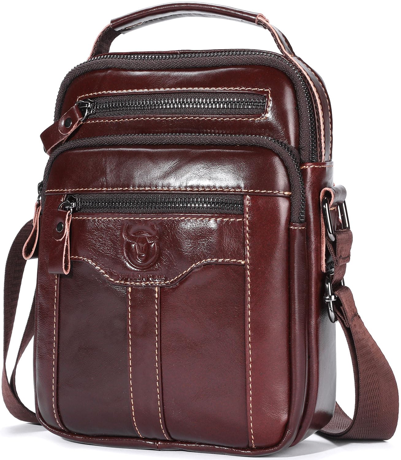 Leather Crossbody Bags for Men Casual Shoulder Bag Travel Messenger Bag Vintage Handbag Multi Pocket Satchel