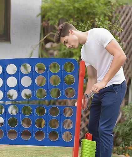 Miniatura 7 de UNICOO Juego gigante 4 en una fila con bolsa de transporte, aro de baloncesto, juego de lanzamiento de anillo, juego de 4 a puntuación  Juego grande