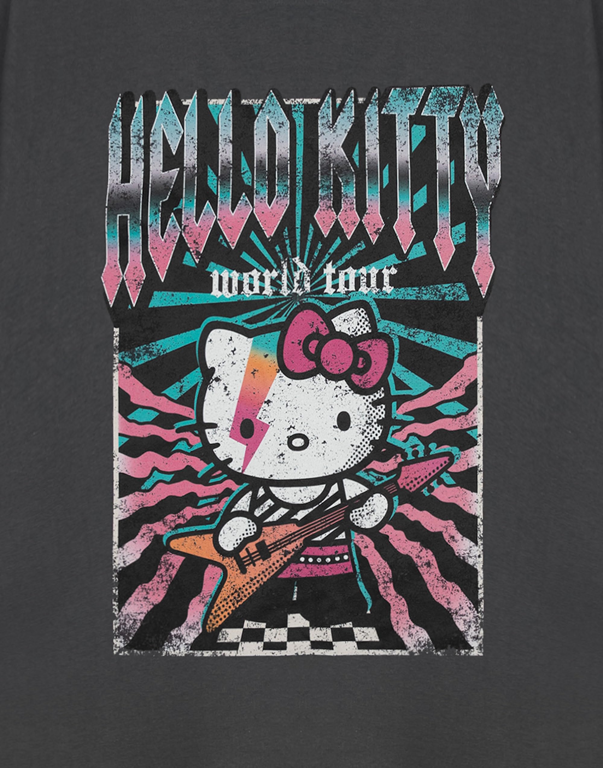 Hello Kitty World Tour damska szara koszulka z krótkim rękawem Friends Graphic Tee | Top z postaciami Sanrio