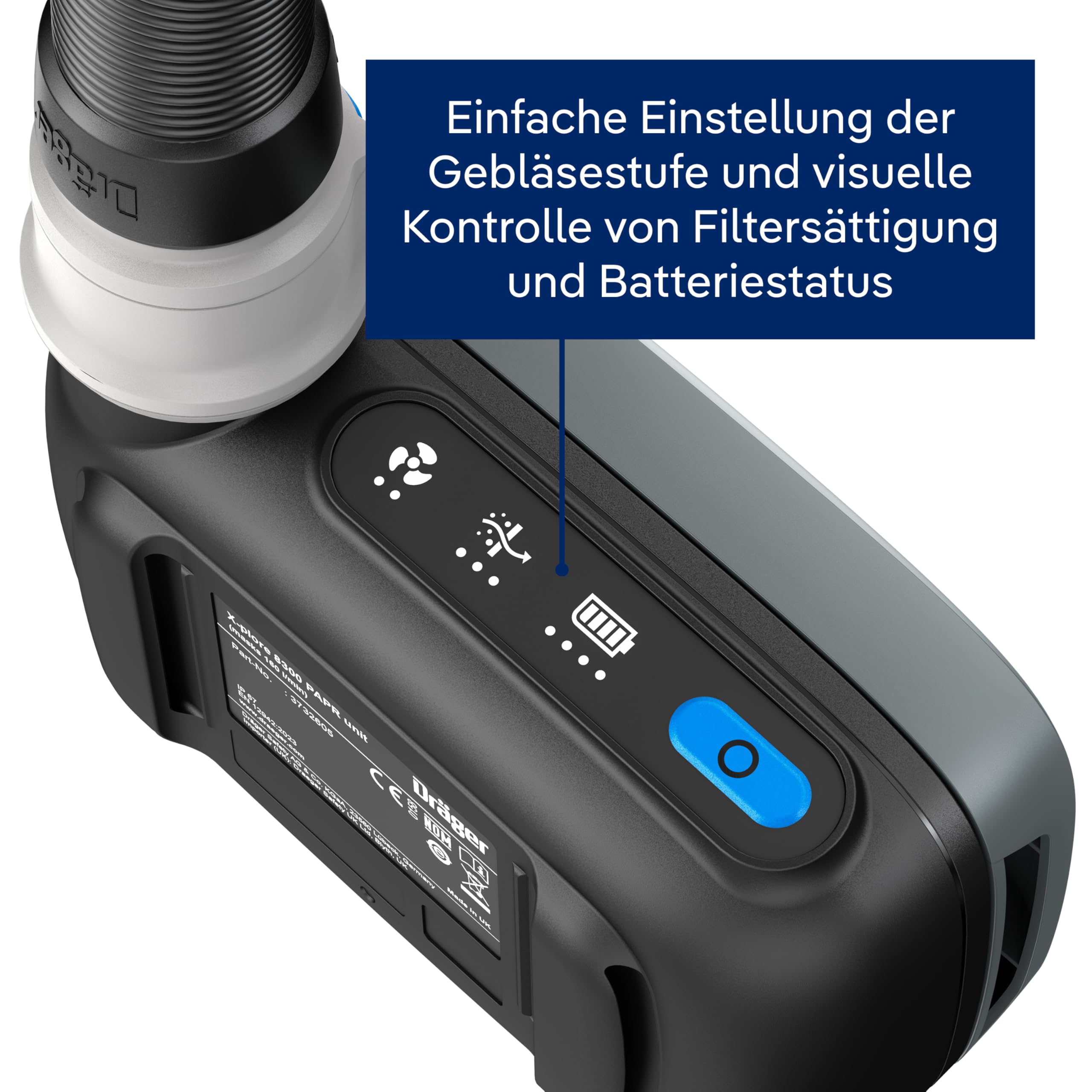 Dräger X-plore 8300 PAPR-Set mit Gebläseeinheit | Atemschutzset mit P3 Filter - ventiliertes Atemschutzsystem für Handwerker - Baustelle