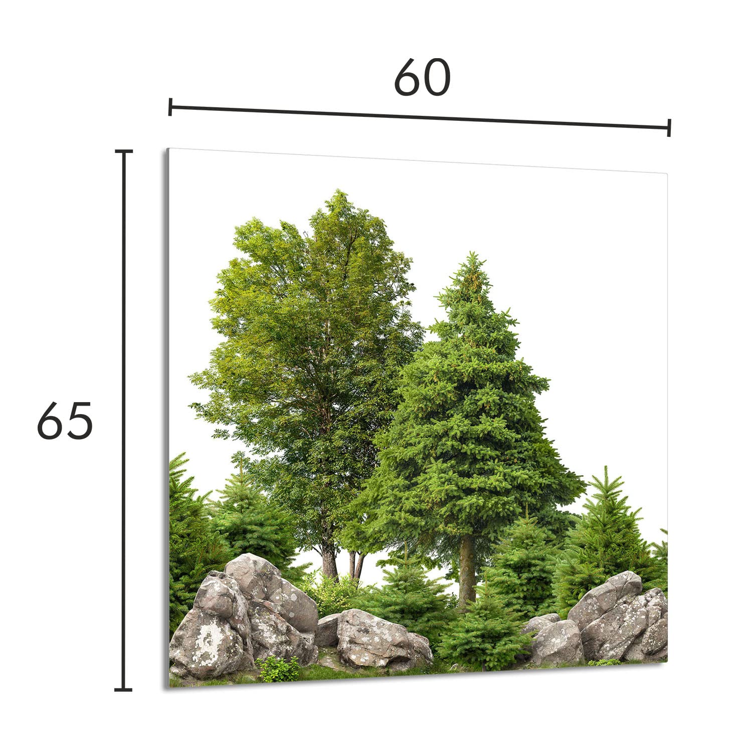 Szklany panel ochronny do kuchni Lacobel, szklana płyta ochronna na kuchenkę, 60x65 cm, szklana deska do krojenia, ochrona przed rozpryskiwaniem, uniwersalna, DRZEWA