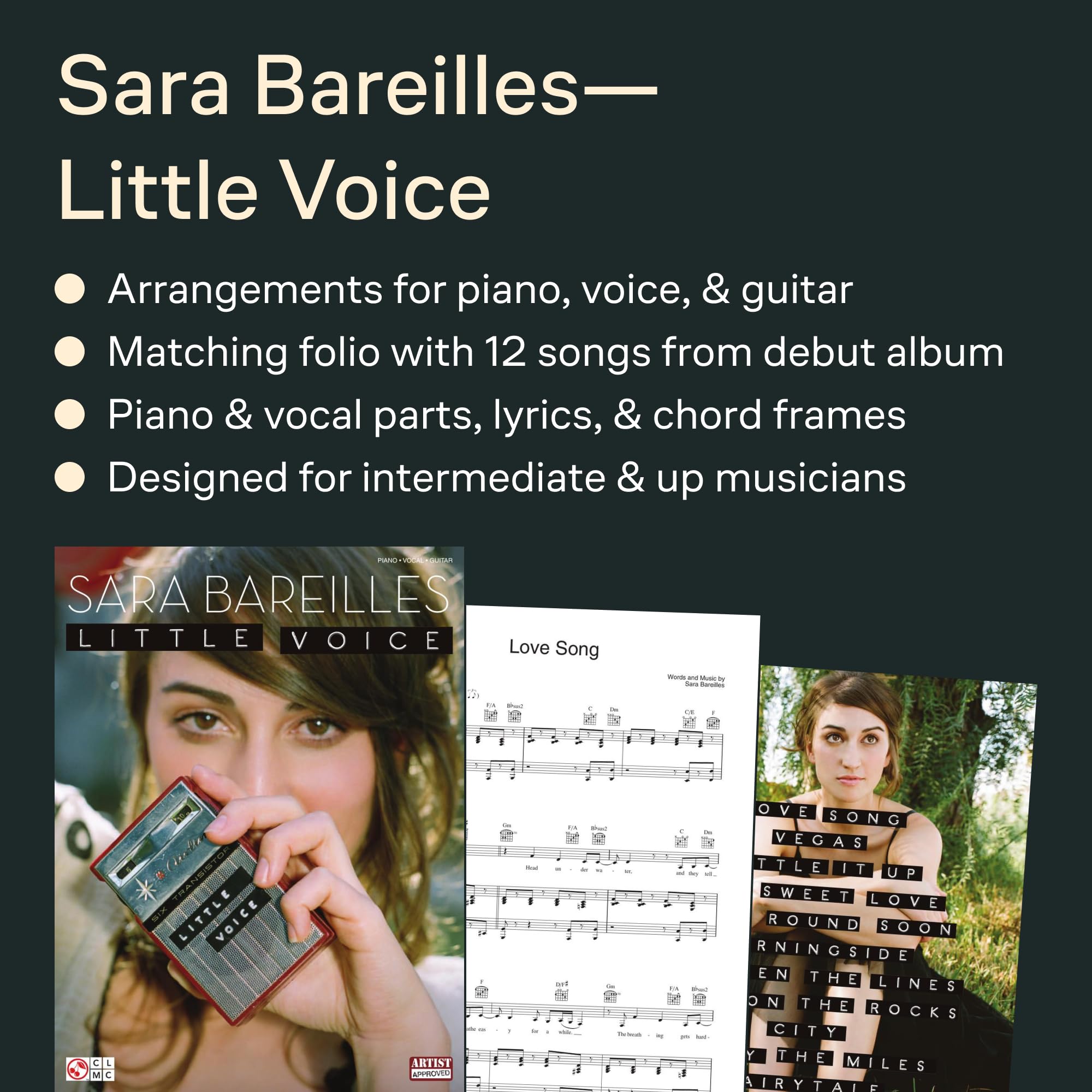 Sara Bareilles: Little Voice | Piano Vocal Guitar Sheet Music Book | Artist Songbook with 12 Pop Hits Including Love Song | Pop Piano Songbook for Students Teachers and Performers | Cherry Lane Music — Amazon image 3