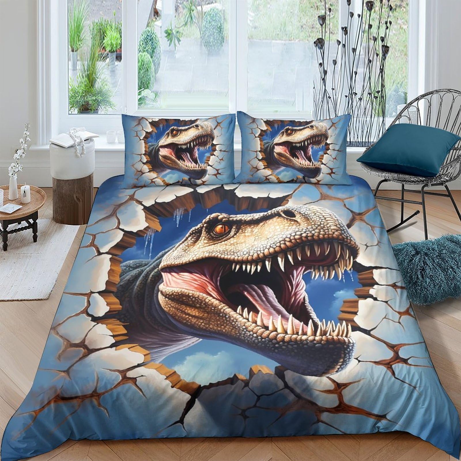 3D Printed Dinosaur Quilt Cover, Microfiber Duvet Cover Hidden Zipper for
