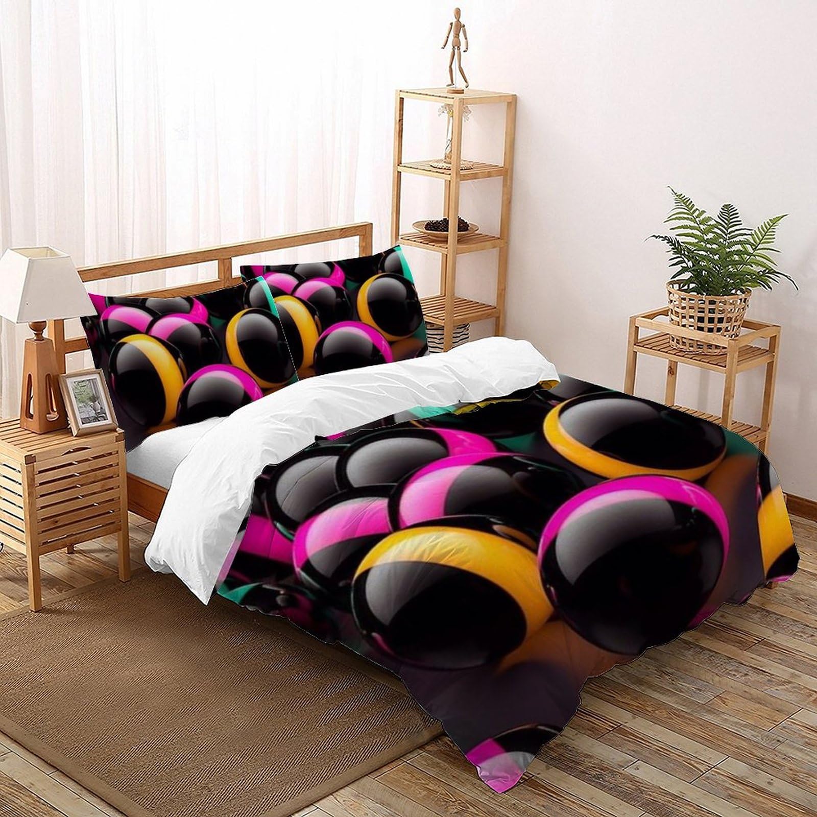 Housse de couette double 200x200cm microfibre imprimé 3d boules colorées