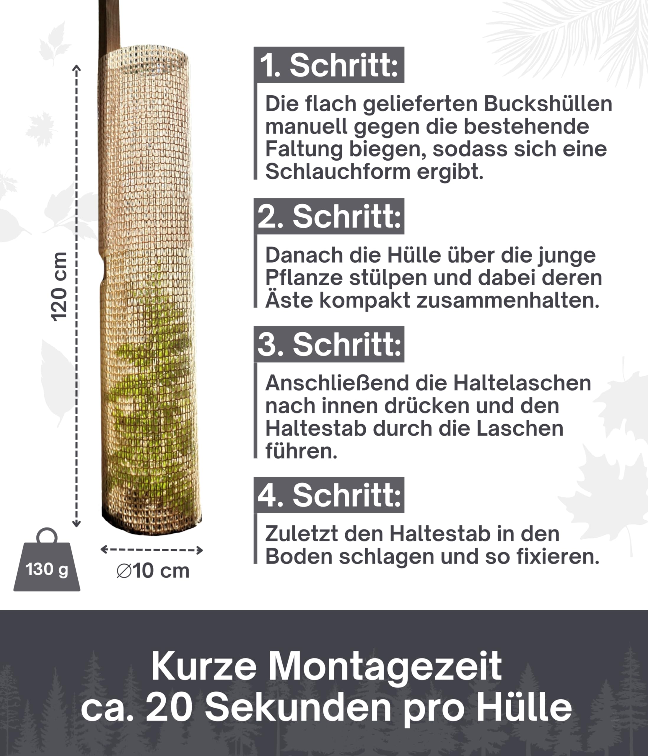 Baumschutz (25 Stück) - BIOLOGISCH ABBAUBAR - Baumschutz Wilderverbiss - Wuchshülle aus Baumwolle & Maisstärke - Fegeschutz - Baumschutz Stamm - Verbissschutz für Bäume - Easy Setup