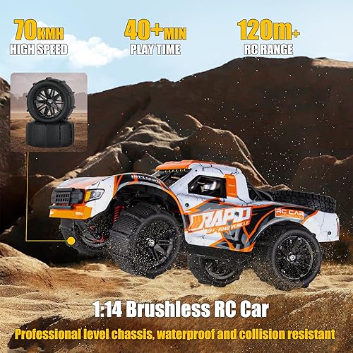 Miniatura 2 de 114 RC Cars 70 KMH de alta velocidad sin escobillas de control remoto todo terreno Camión trofeo rápido para adultos y niños 4WD Off-Road Hobby RC