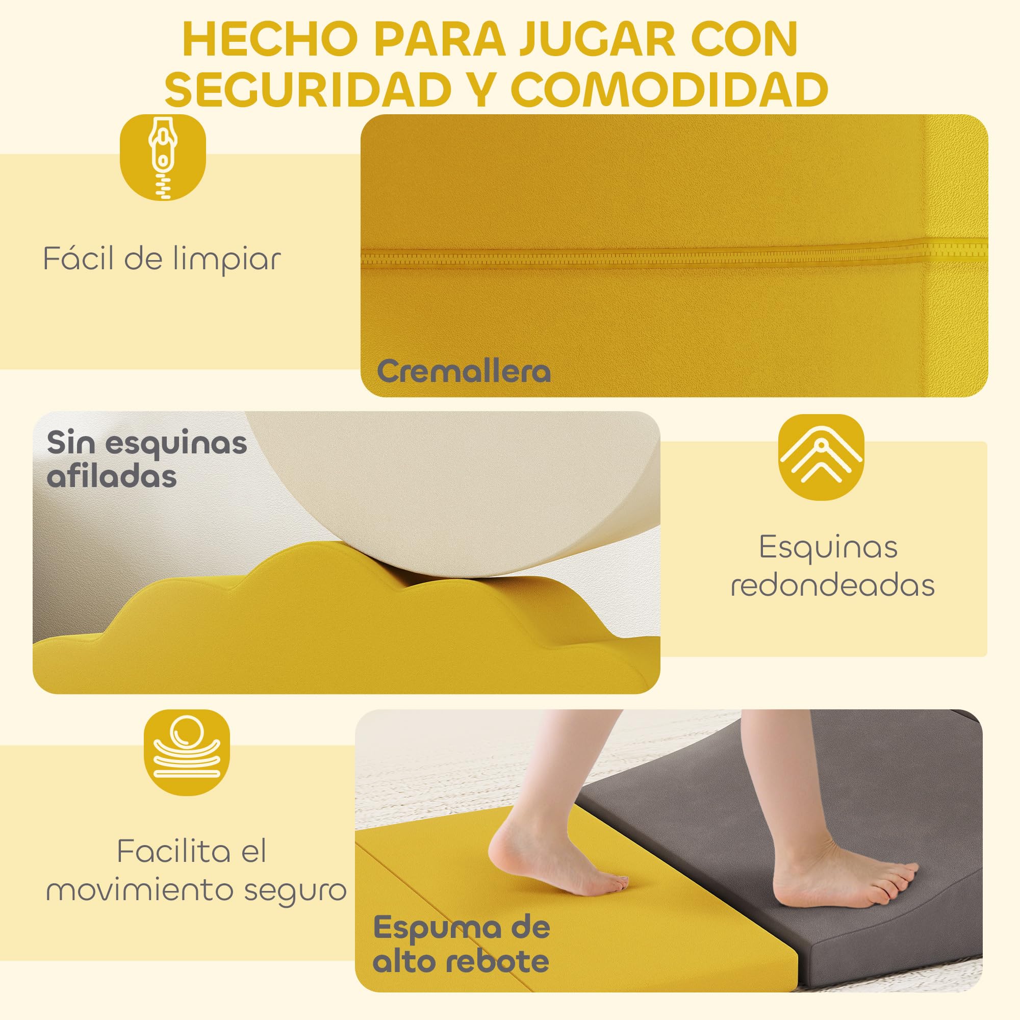 AIYAPLAY Juego de 7 Bloques de Espuma para Niños, Bloques de Psicomotricidad, Figuras de Construcción, Juguete para Aprendizaje para Escalar y Gatear, Amarillo