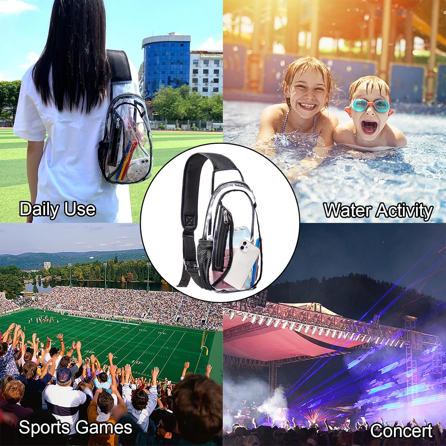 Clear Sling Bag, Stadium Approved PVC Crossbody Backpack, Clear Casual Chest Daypack for Hiking, Stadium or Concerts - Image 8