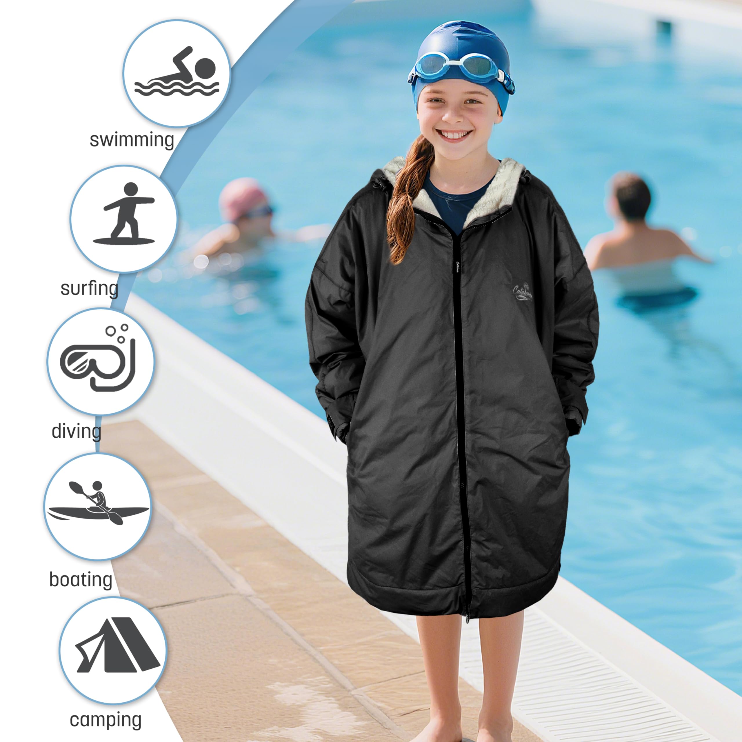 Catalonia Classy Wickelmantel Wasserdicht für Kinder, Wärmemantel Schwimmen mit Sherpa-Futter, Surf Dry Poncho Robe für Junge Mädchen