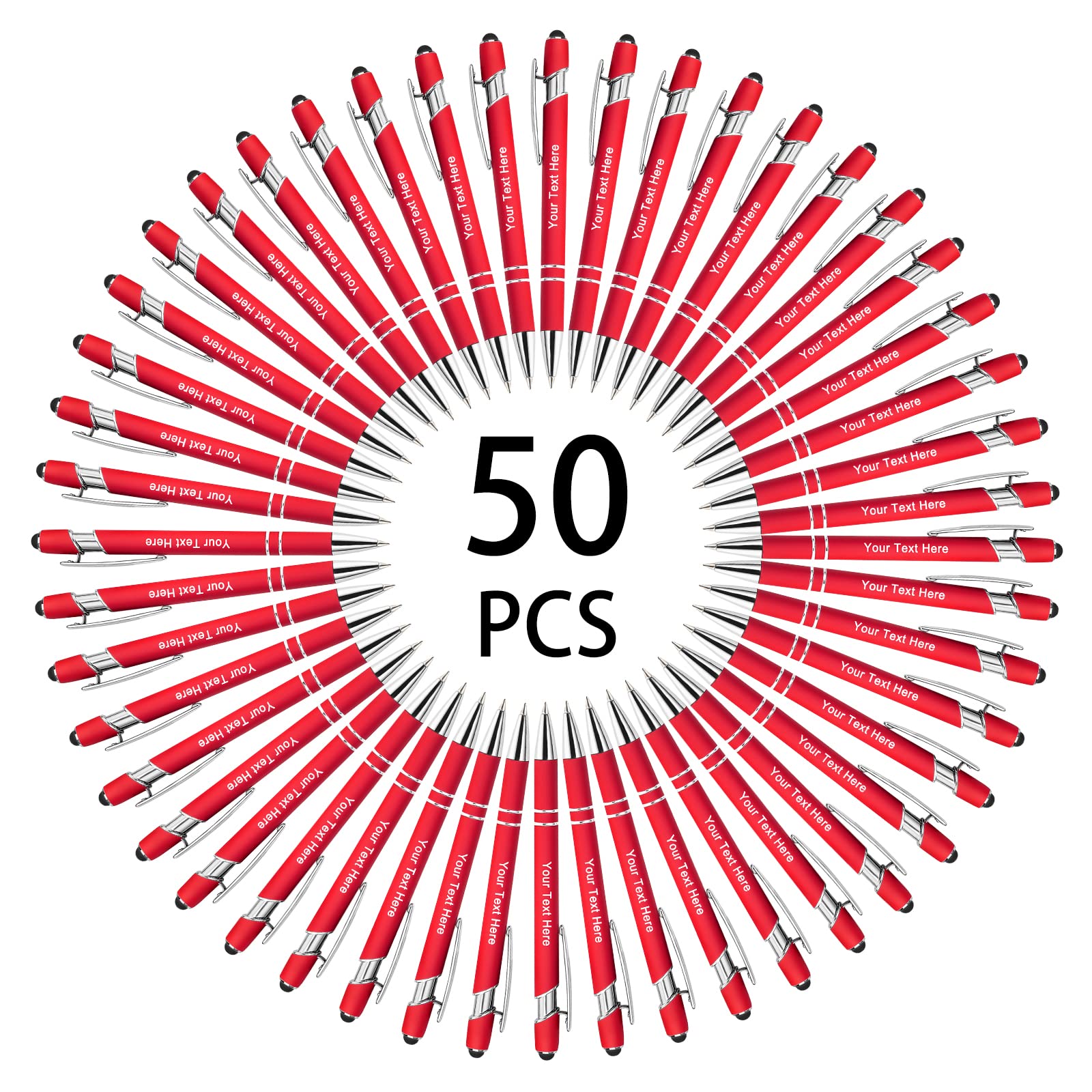 Hapelf Up to 500 Bulk Custom Pens Personalised Engraved Laser Ballpoint Promotional Pens with Names Stylus Tip Retractable Black Ink Pen for Women Men Wedding Christmas 50 Pcs