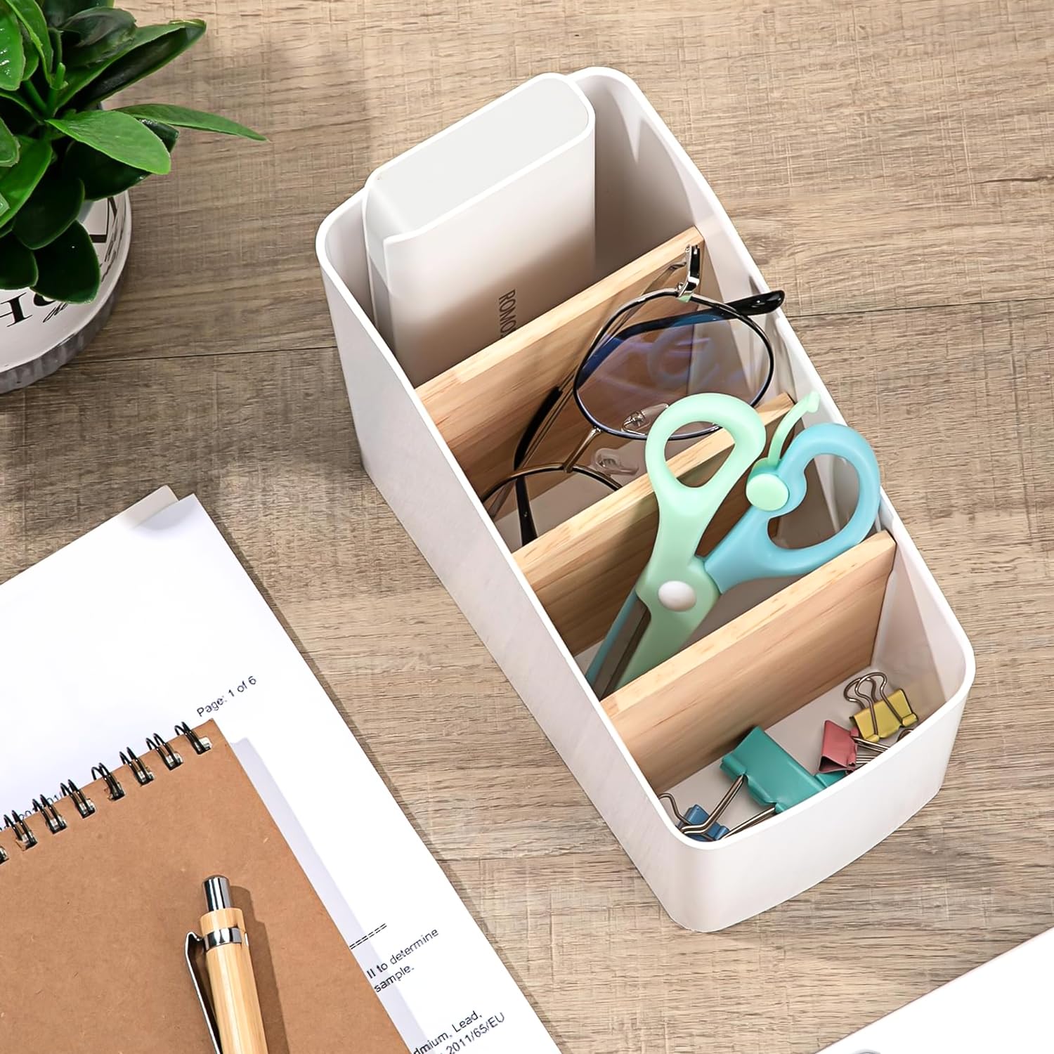 Organizer Da Scrivania In PU - Porta Cellulare, Biglietti E Penne, 3 Scomparti, Nero - Foto 7