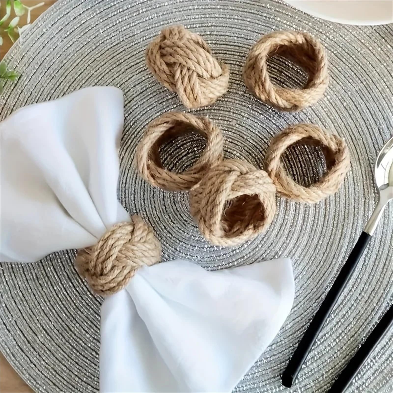 Ensemble de Ronds Serviette tressés en Lin, 48 pièces