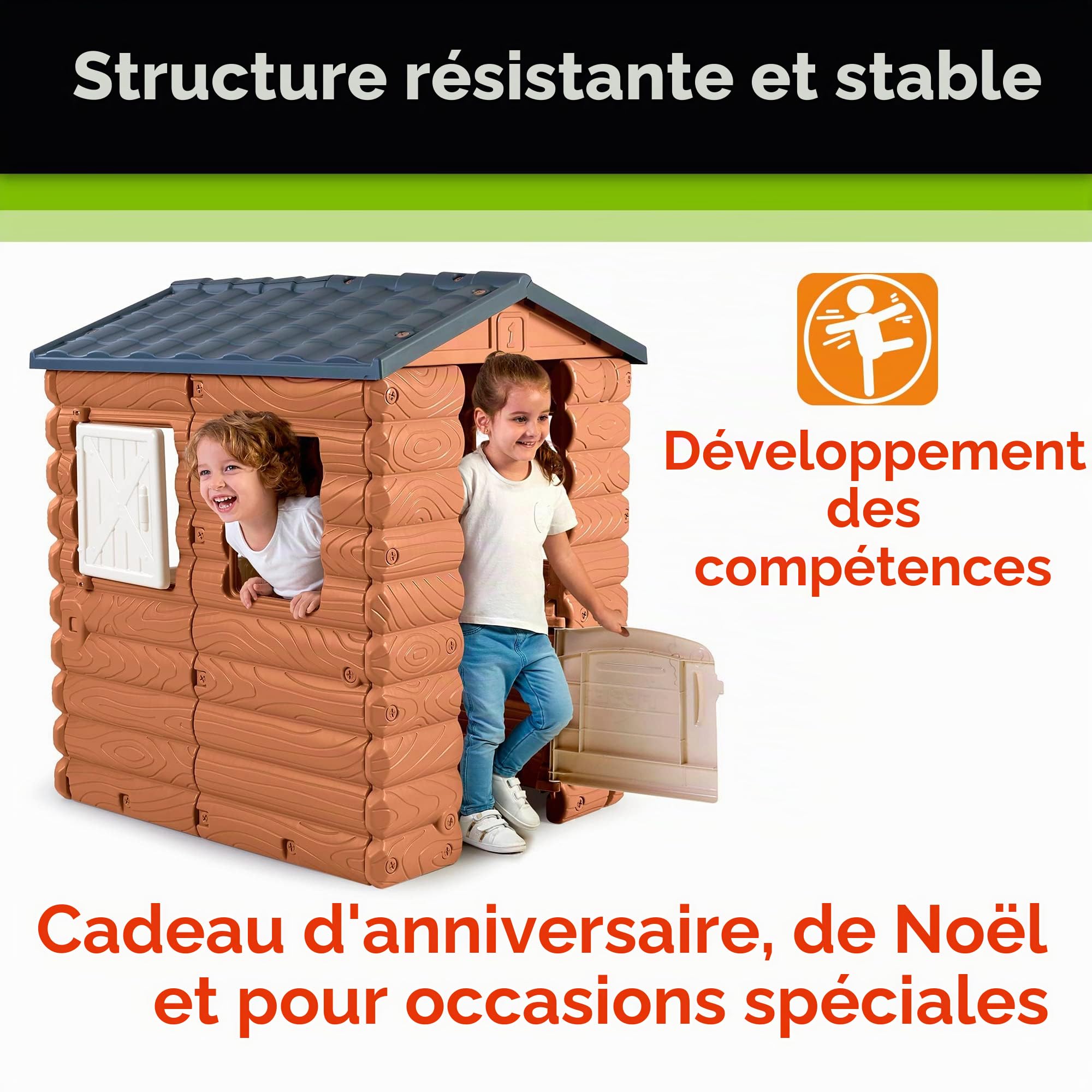 FEBER - Camping Cottage, Un Chalet en Bois inspiré de la Nature, avec fenêtres et Porte Pliantes, pour garçons et Filles à partir de 1 an, Famosa (FEB05000)