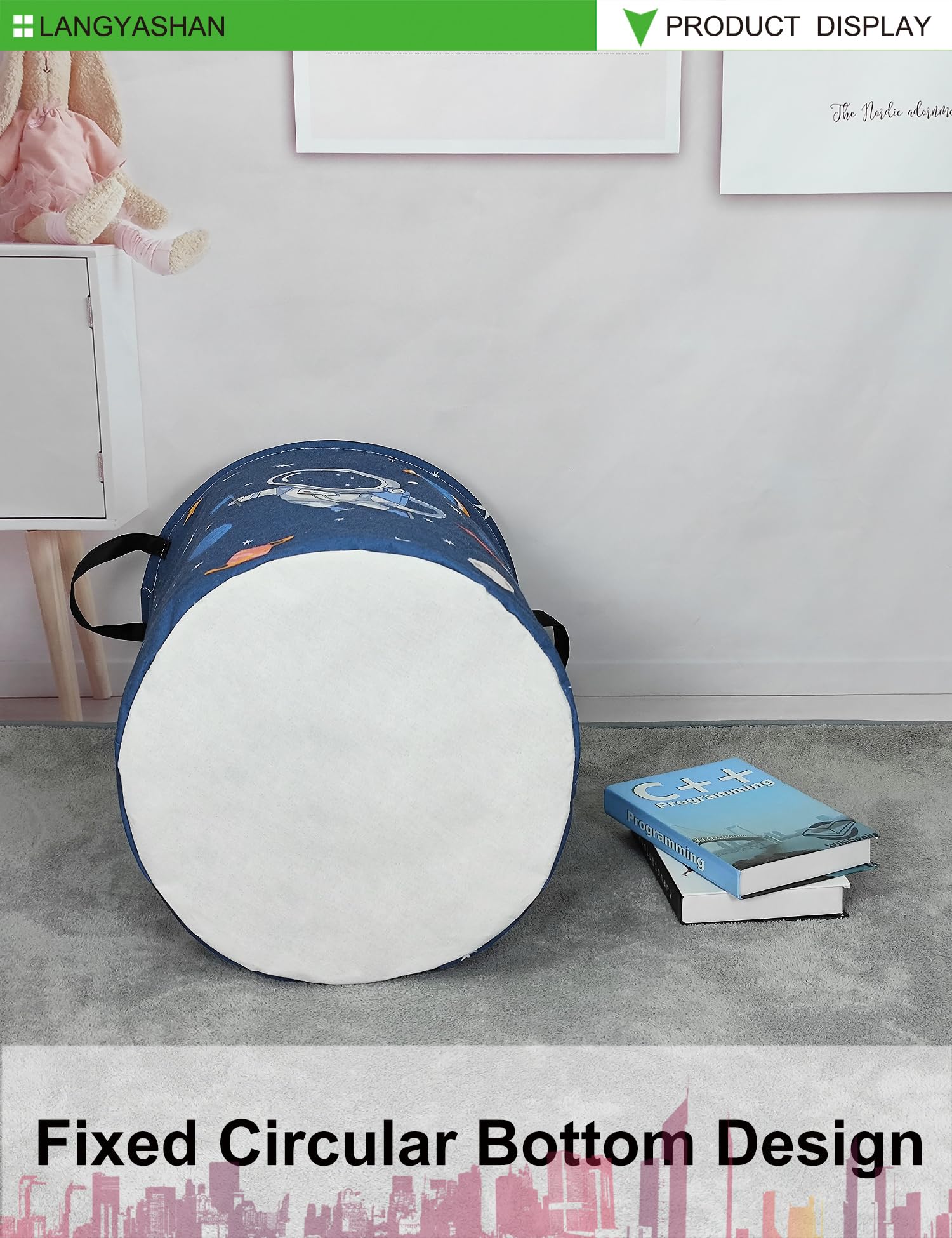 Cesta de lona plegable para lavandería, cesta organizadora para almacenamiento de juguetes, cestas de regalo, ropa de dormitorio, ropa de niños, cesta de guardería (azul astronauta 8