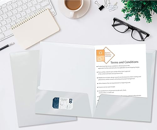 Miniatura 3 de Better Office Products Carpetas de papel blanco laminado brillante de 2 bolsillos, tamaño carta, paquete de 25, portafolios de papel blanco, caja de