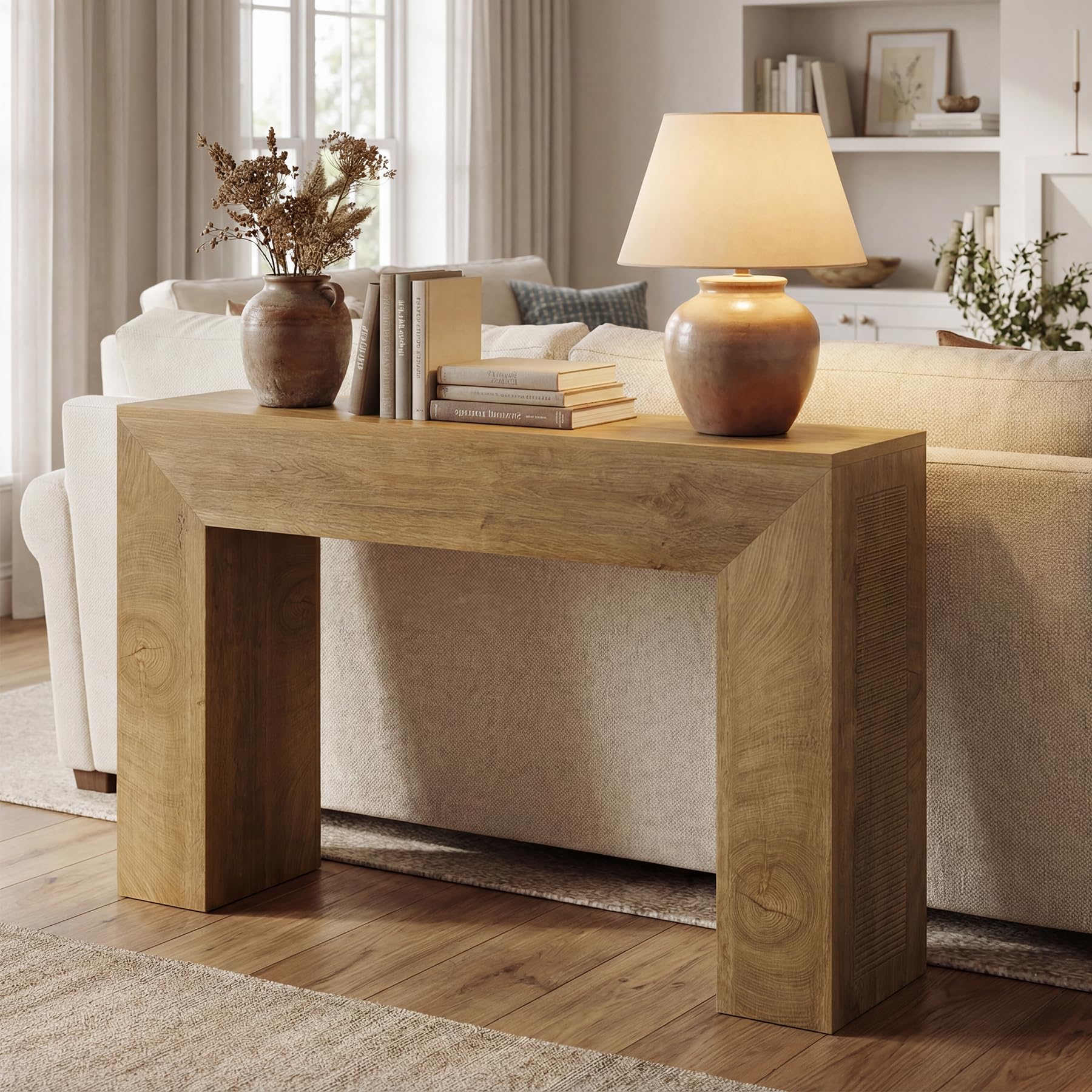 Tribesigns Konsolentisch 110 cm, Schmaler Rechteckiger Sofatisch Hinter Sofa, Landhaus Flurtisch Für Eingang Flur Und Wohnzimmer, Rustikales Braun