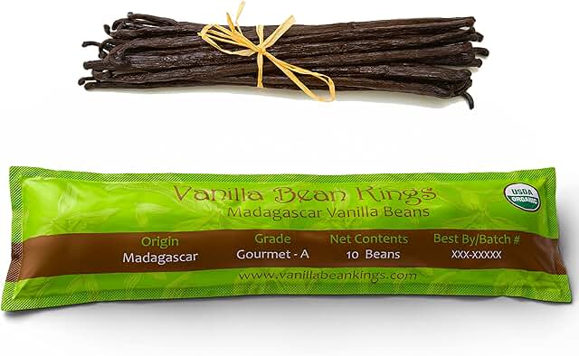 Vanilla Bean Kings 10 Organic Madagascar Whole Grade A Vanilla Pods for ...