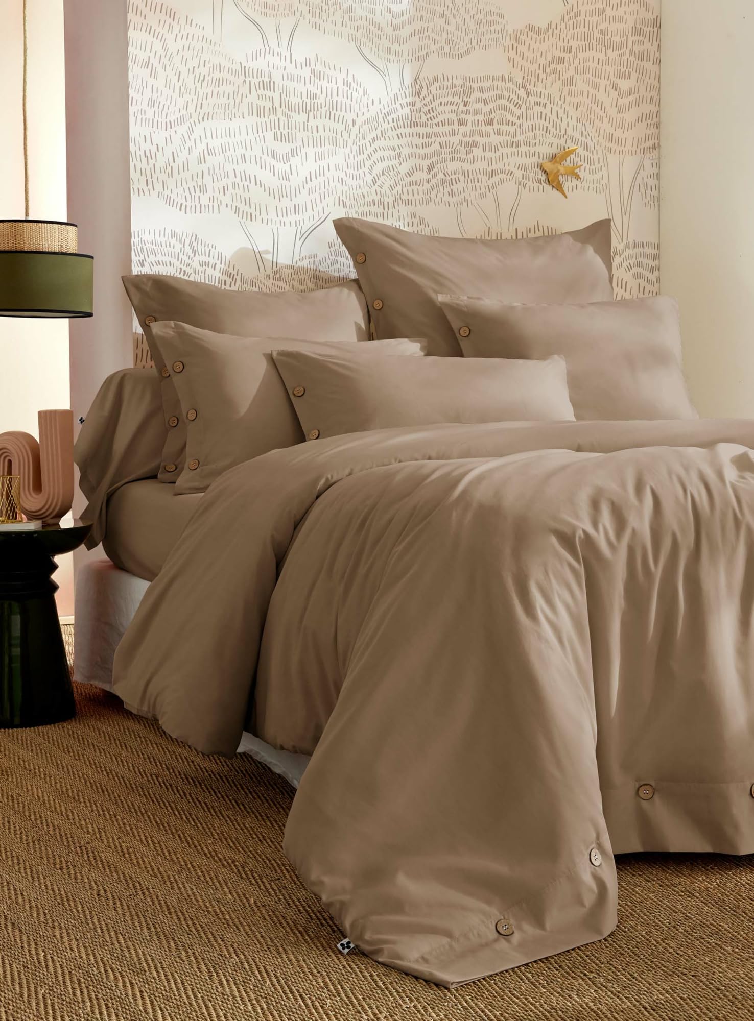 Drap-Housse 140 x 190 cm Percale de Coton 120 Fils Unie Perrine – Ficelle